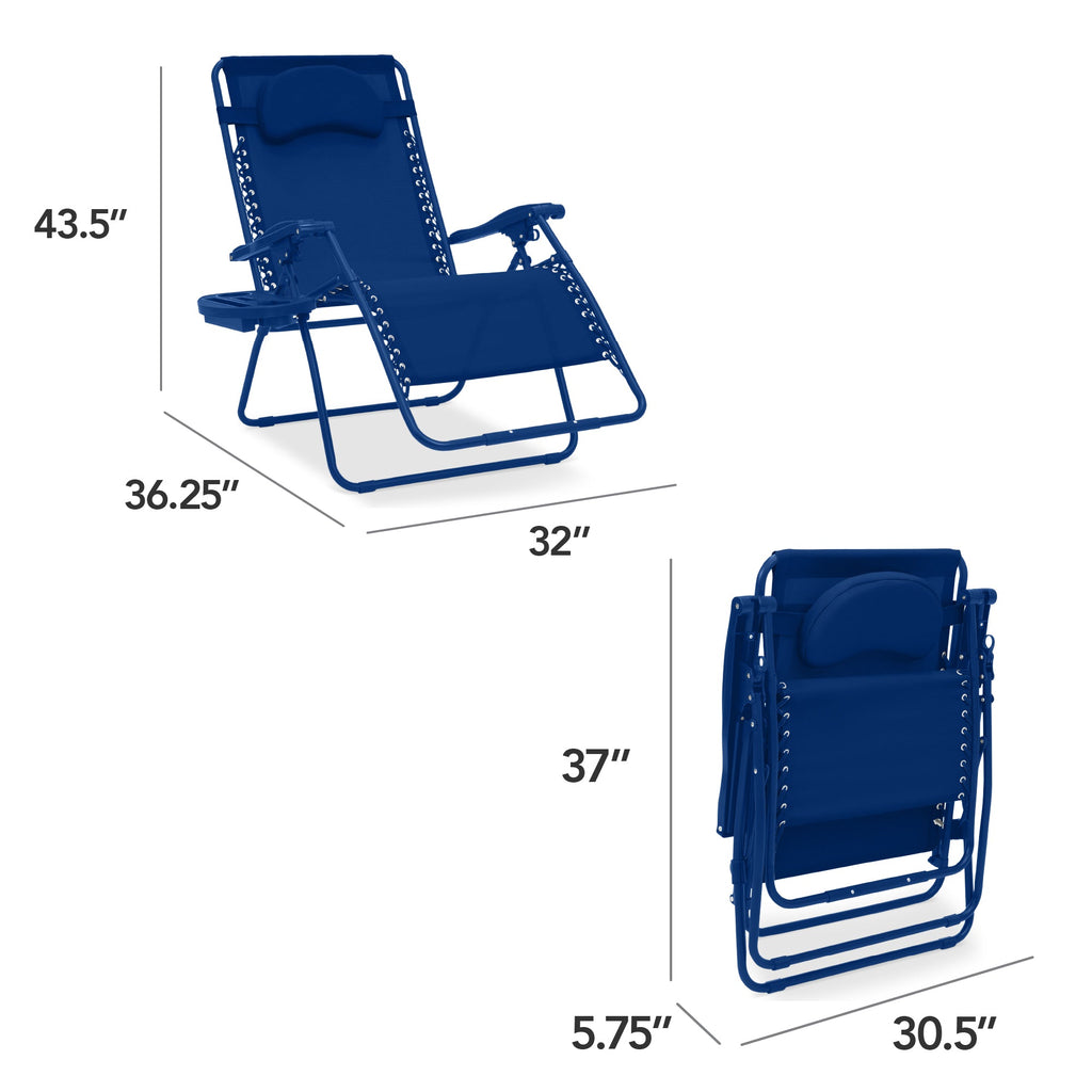 Oversized Zero-Gravity Recliner Lounger with Cup Holder and Plush Pillow