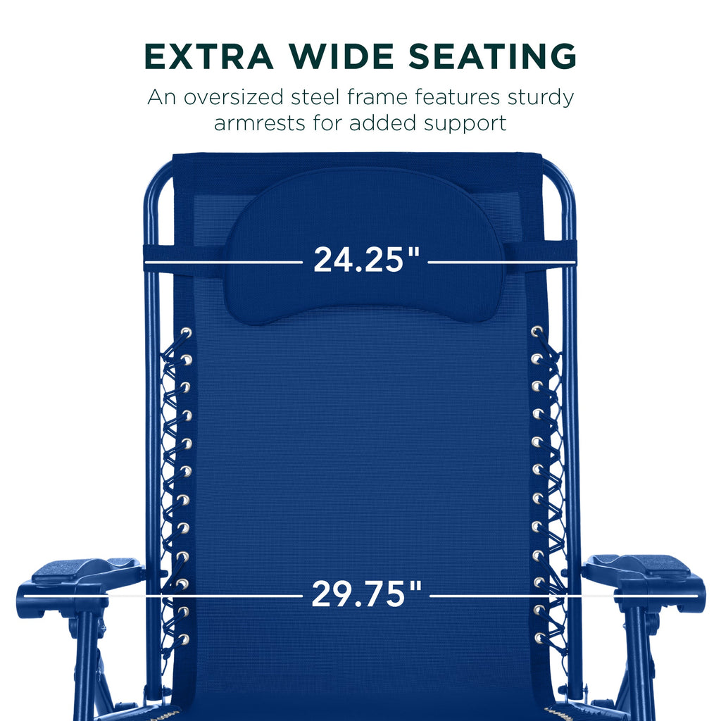 Oversized Zero-Gravity Recliner Lounger with Cup Holder and Plush Pillow