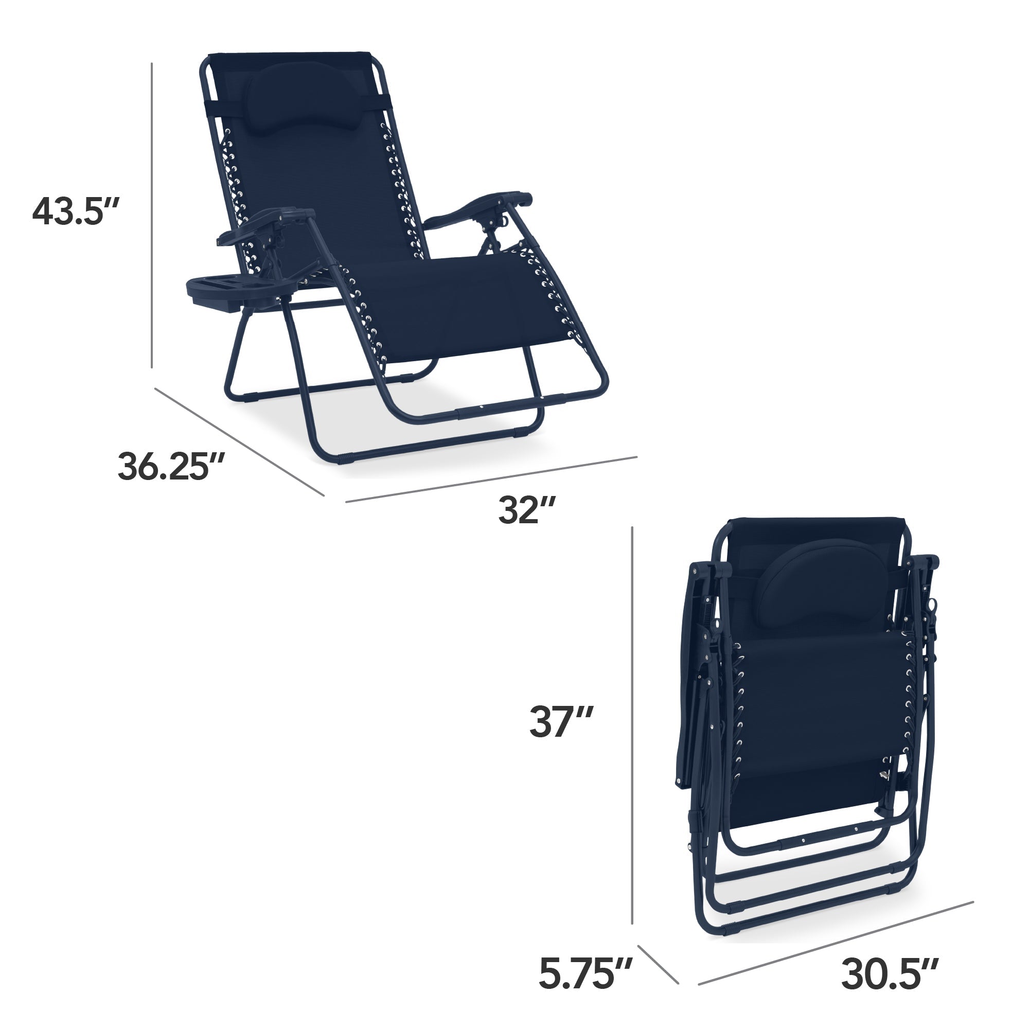 Oversized Zero-Gravity Recliner Lounger with Cup Holder and Plush Pillow