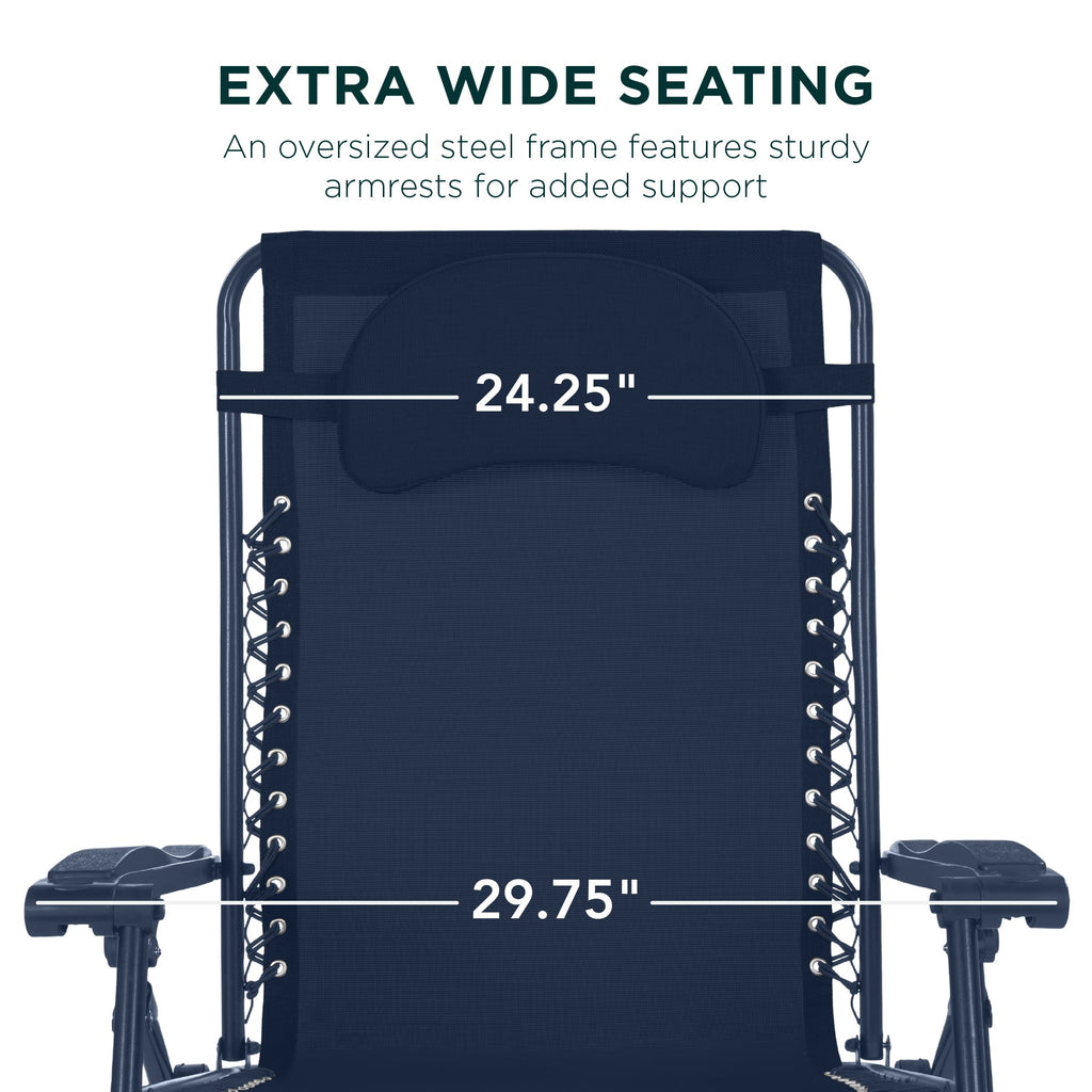 Oversized Zero-Gravity Recliner Lounger with Cup Holder and Plush Pillow