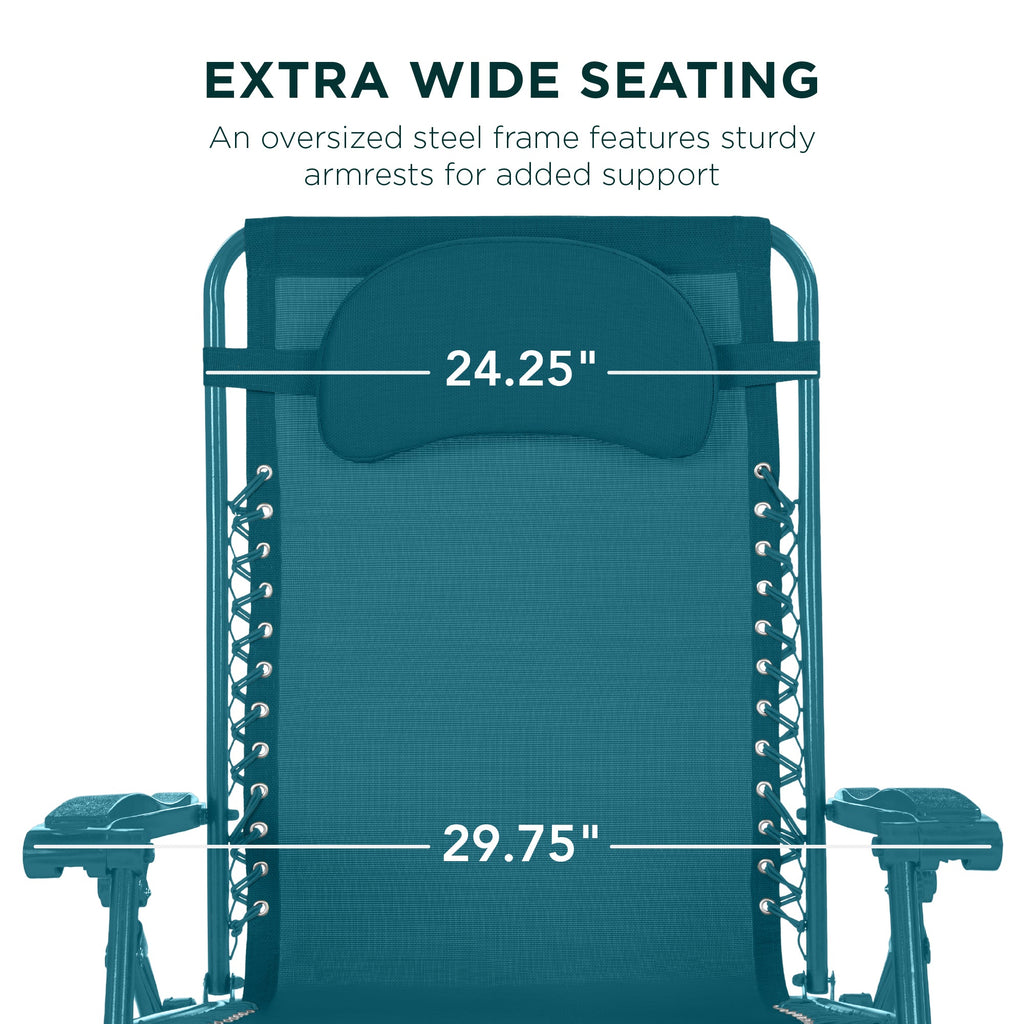 Oversized Zero-Gravity Recliner Lounger with Cup Holder and Plush Pillow