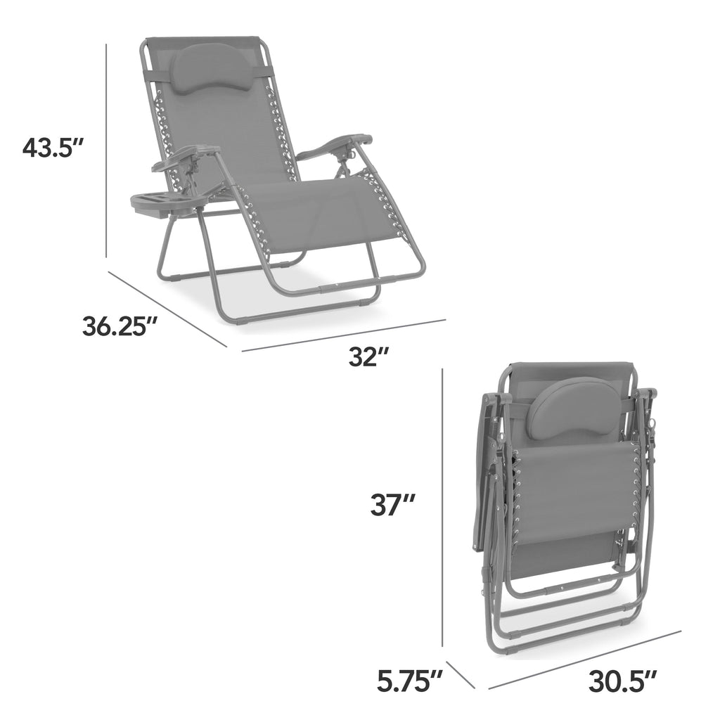 Oversized Zero-Gravity Recliner Lounger with Cup Holder and Plush Pillow