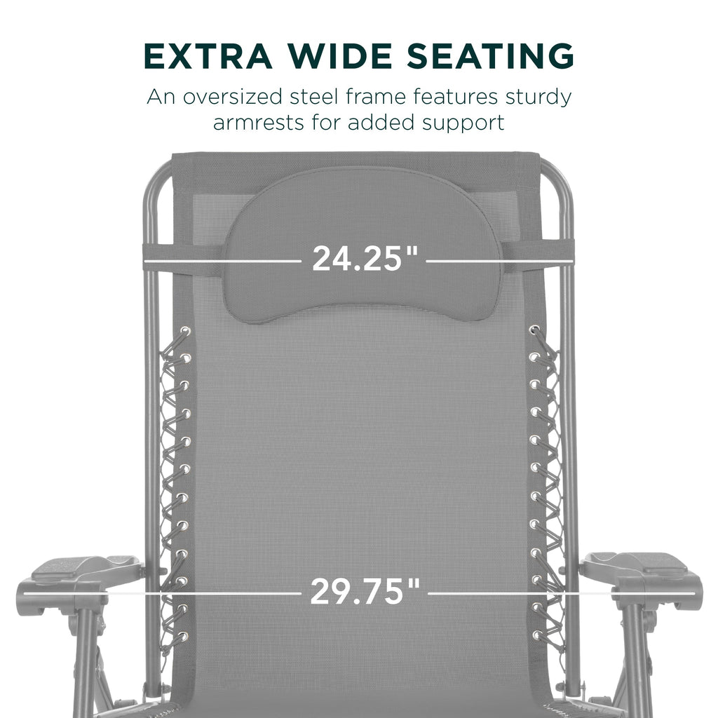 Oversized Zero-Gravity Recliner Lounger with Cup Holder and Plush Pillow