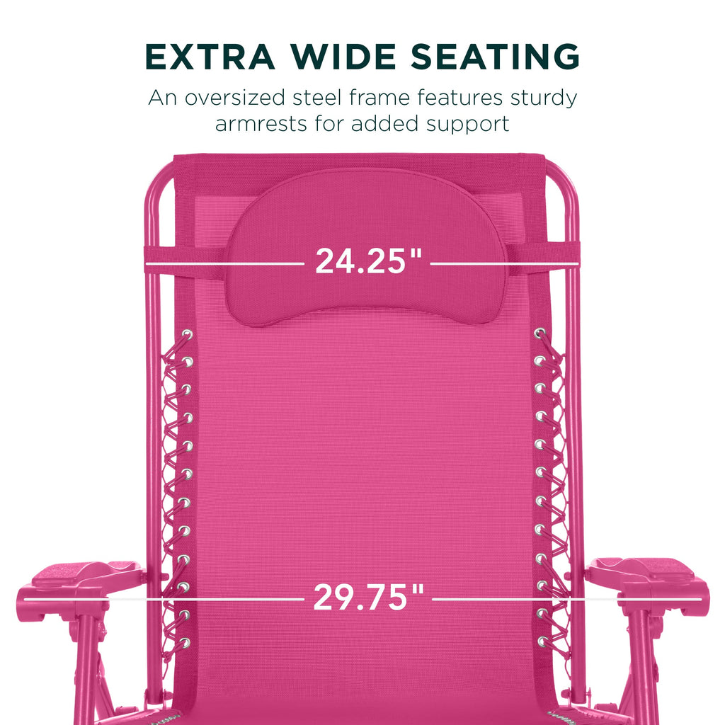 Oversized Zero-Gravity Recliner Lounger with Cup Holder and Plush Pillow