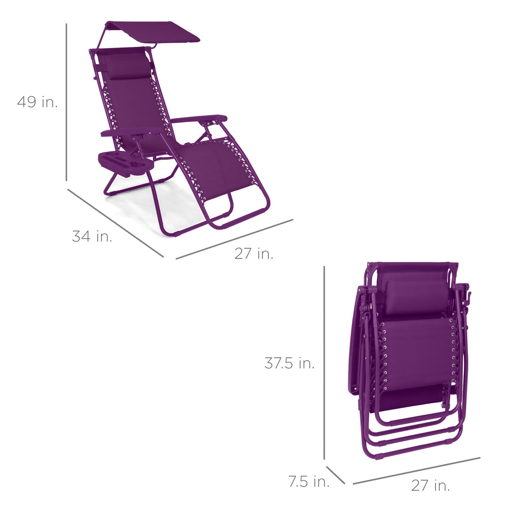 Foldable Zero-Gravity Patio Recliner with Canopy and Side Tray – The Ultimate Outdoor Lounge Chair