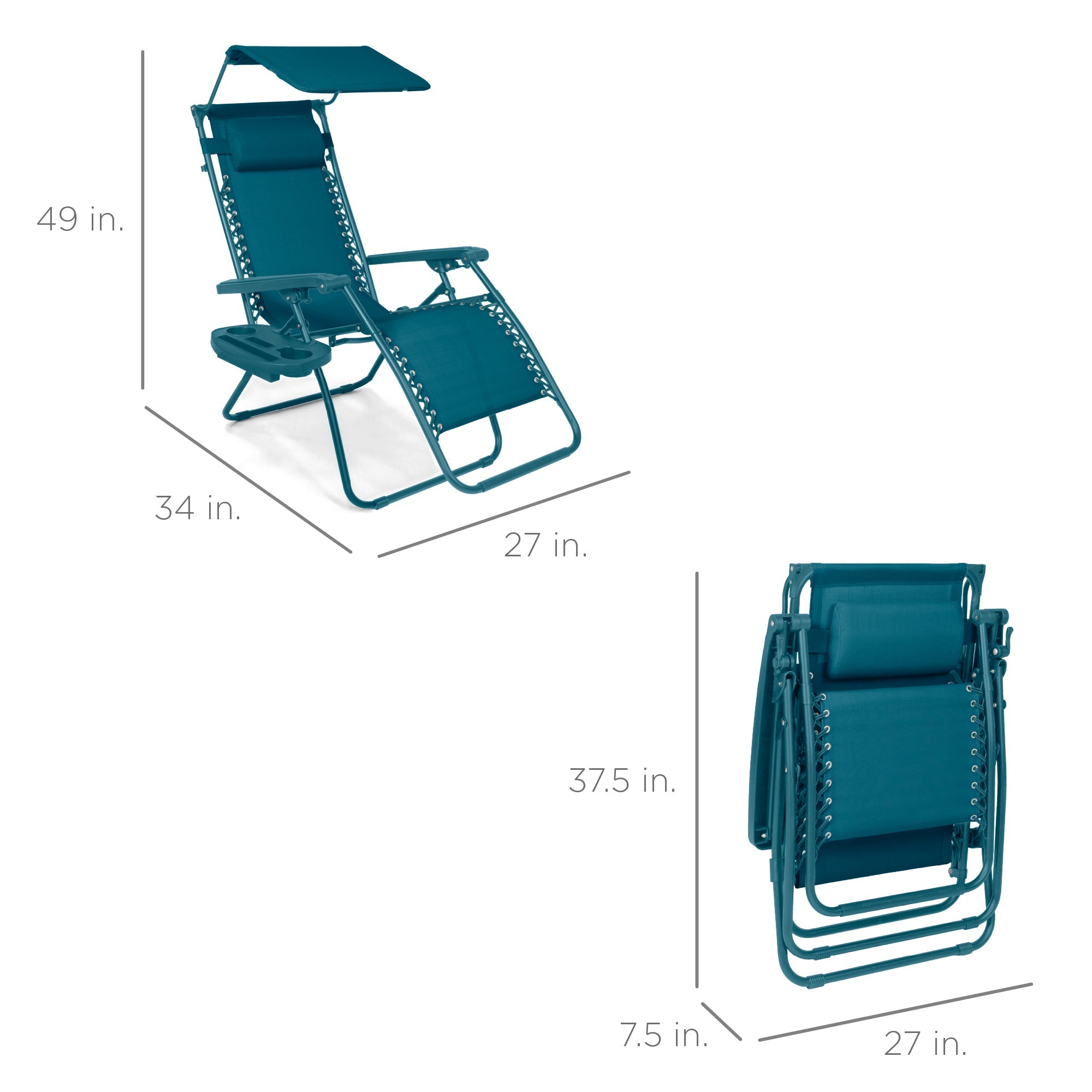Foldable Zero-Gravity Patio Recliner with Canopy and Side Tray – The Ultimate Outdoor Lounge Chair