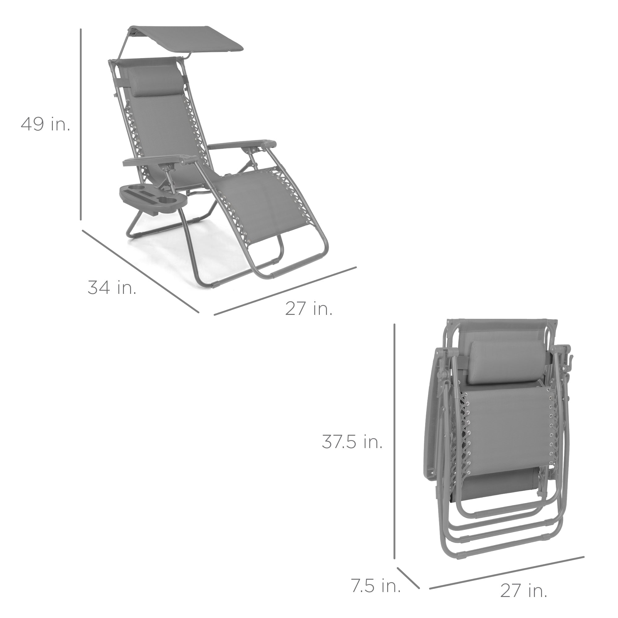 Foldable Zero-Gravity Patio Recliner with Canopy and Side Tray – The Ultimate Outdoor Lounge Chair