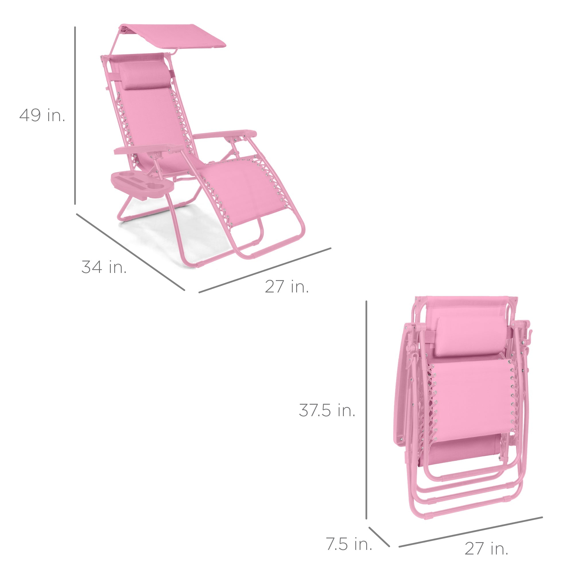 Foldable Zero-Gravity Patio Recliner with Canopy and Side Tray – The Ultimate Outdoor Lounge Chair