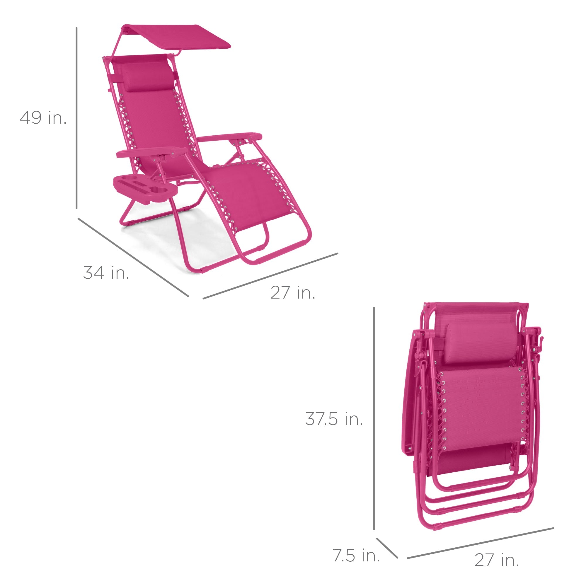 Foldable Zero-Gravity Patio Recliner with Canopy and Side Tray – The Ultimate Outdoor Lounge Chair