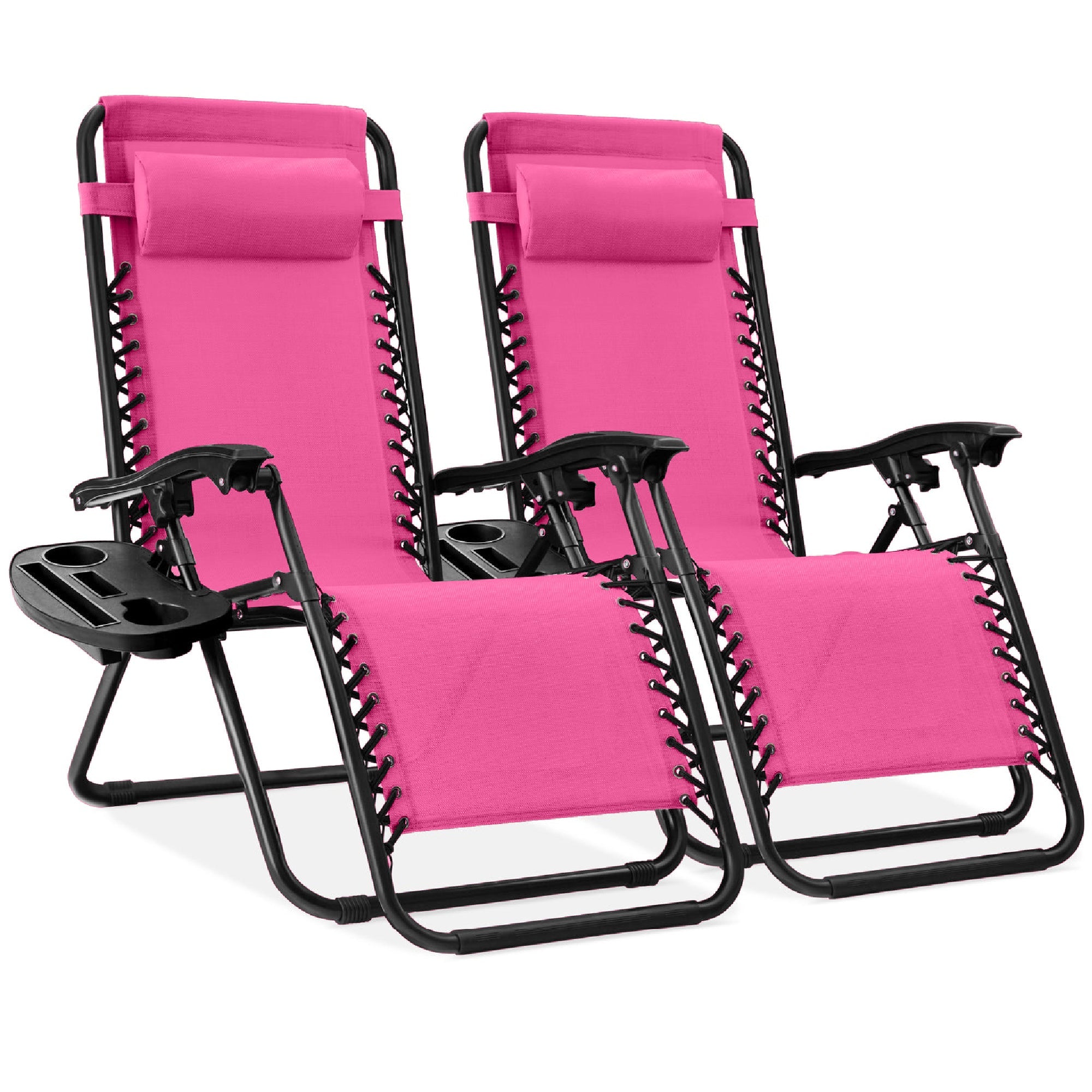 Pair of Adjustable Zero-Gravity Patio Recliners with Cup Holders