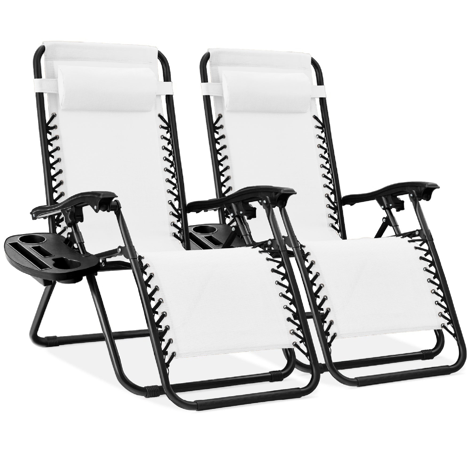 Pair of Adjustable Zero-Gravity Patio Recliners with Cup Holders