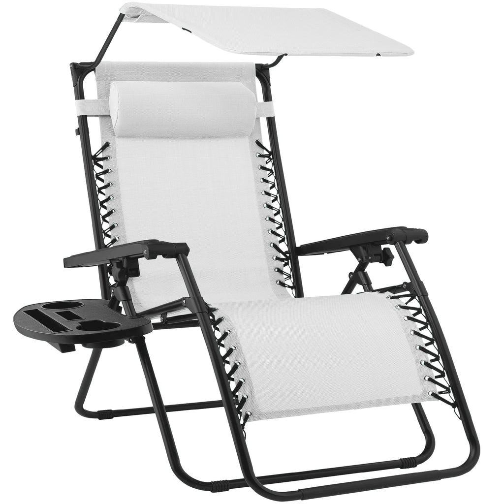 Foldable Zero-Gravity Patio Recliner with Canopy and Side Tray – The Ultimate Outdoor Lounge Chair