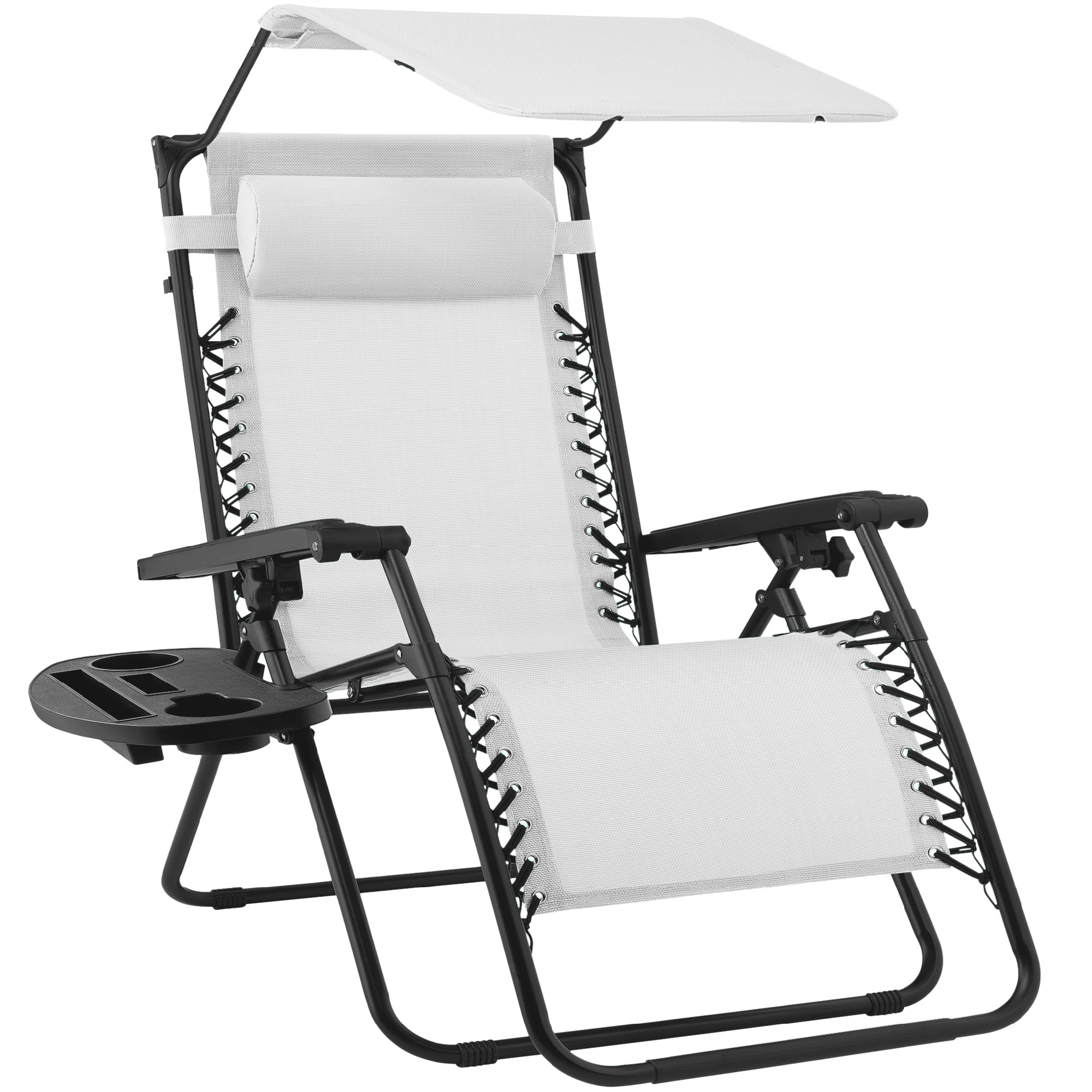 Foldable Zero-Gravity Patio Recliner with Canopy and Side Tray – The Ultimate Outdoor Lounge Chair