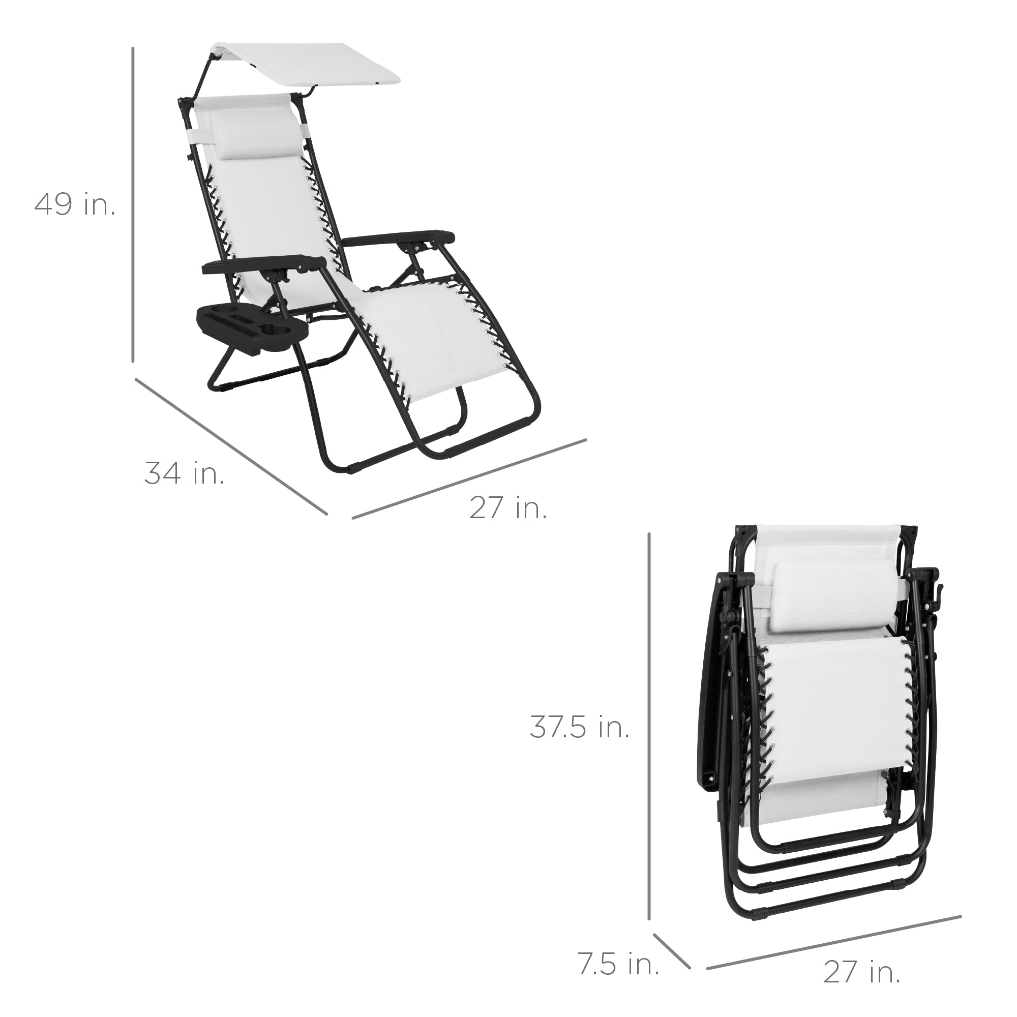 Foldable Zero-Gravity Patio Recliner with Canopy and Side Tray – The Ultimate Outdoor Lounge Chair