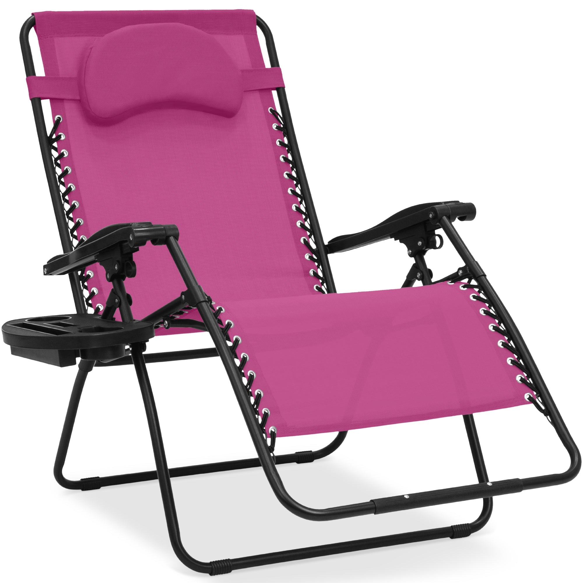 Oversized Zero-Gravity Recliner Lounger with Cup Holder and Plush Pillow