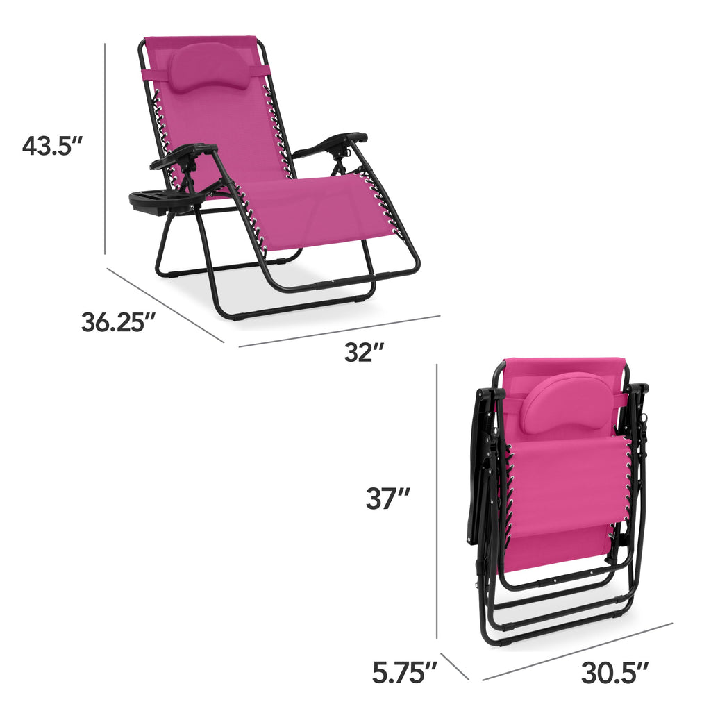 Oversized Zero-Gravity Recliner Lounger with Cup Holder and Plush Pillow