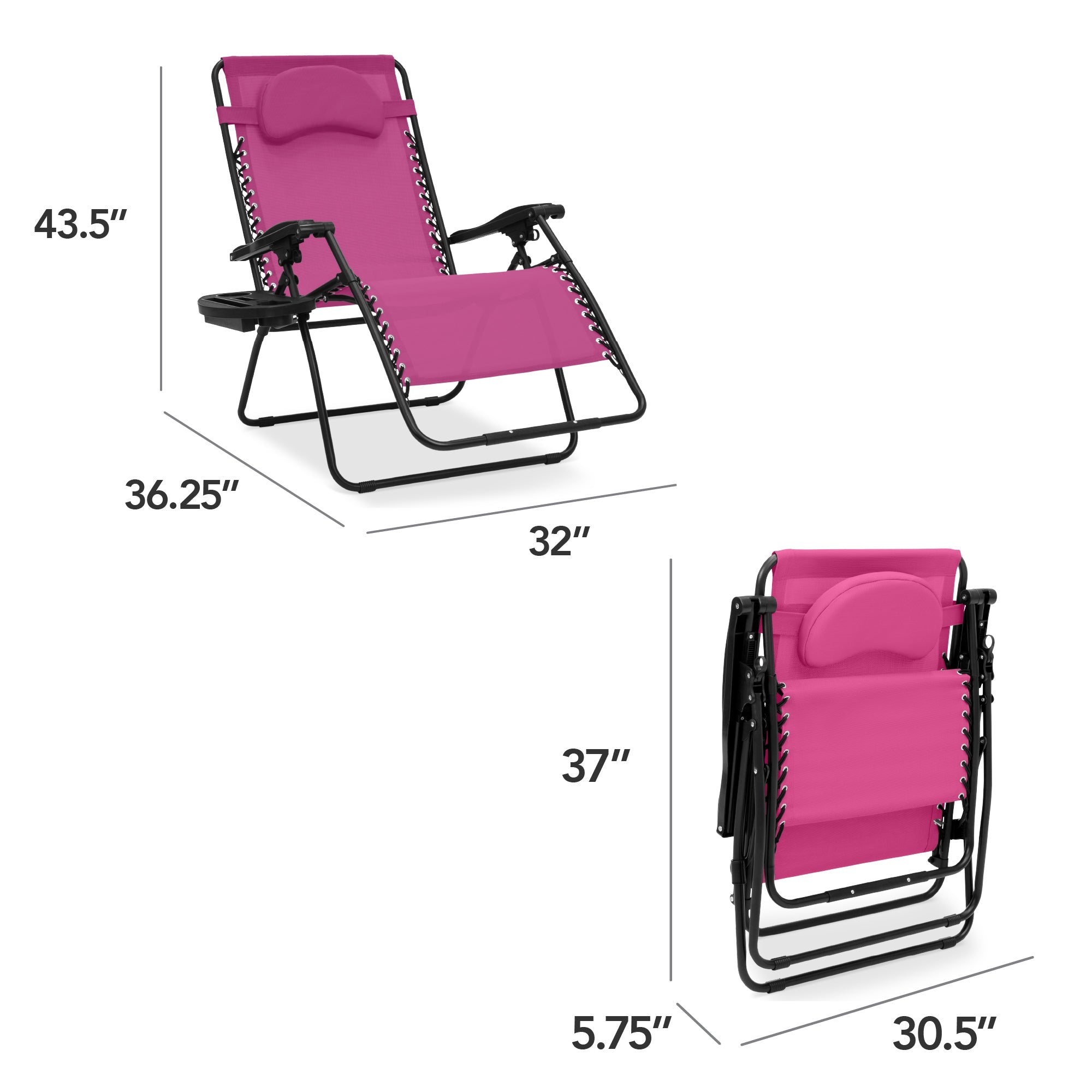 Oversized Zero-Gravity Recliner Lounger with Cup Holder and Plush Pillow