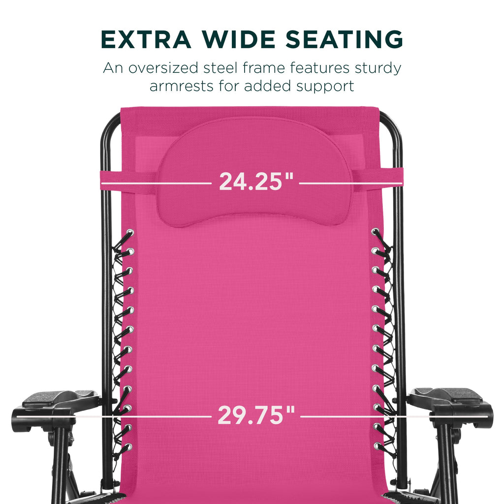 Oversized Zero-Gravity Recliner Lounger with Cup Holder and Plush Pillow
