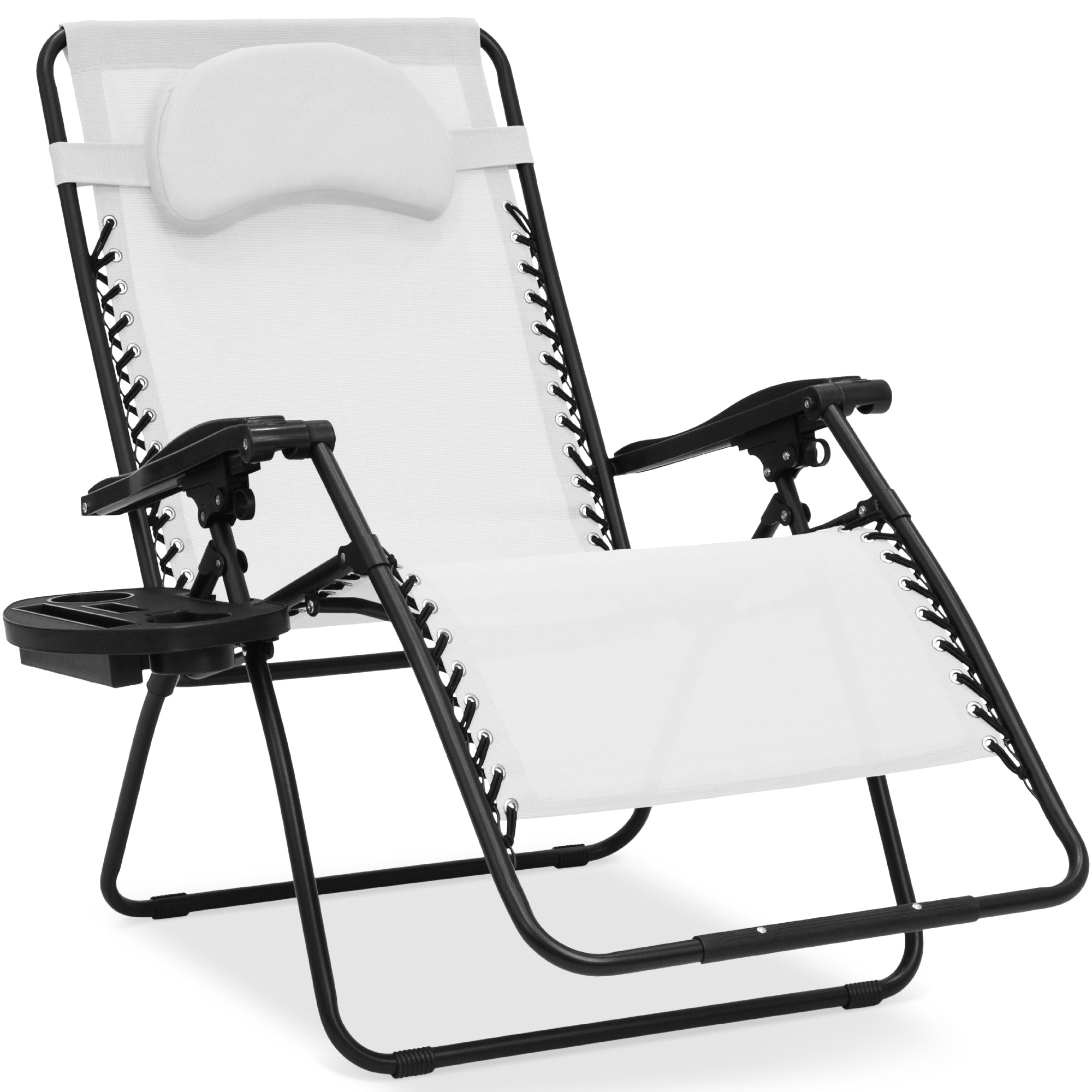 Oversized Zero-Gravity Recliner Lounger with Cup Holder and Plush Pillow