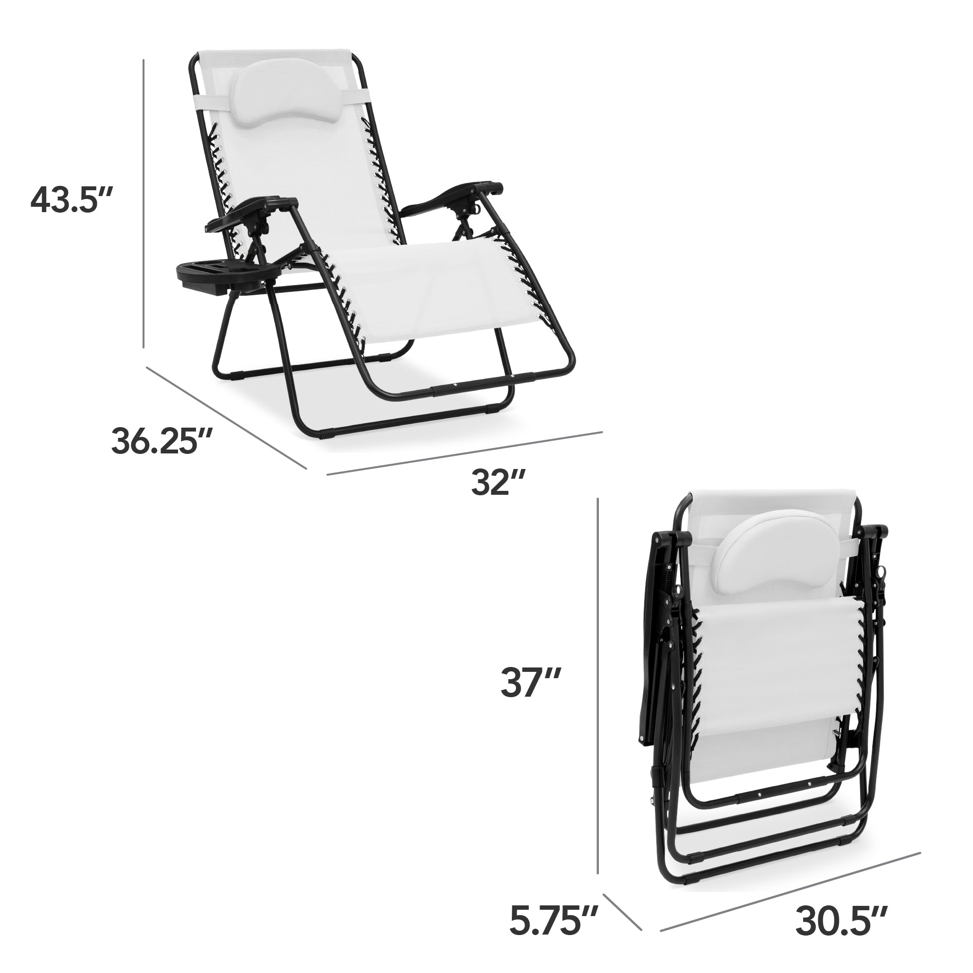 Oversized Zero-Gravity Recliner Lounger with Cup Holder and Plush Pillow