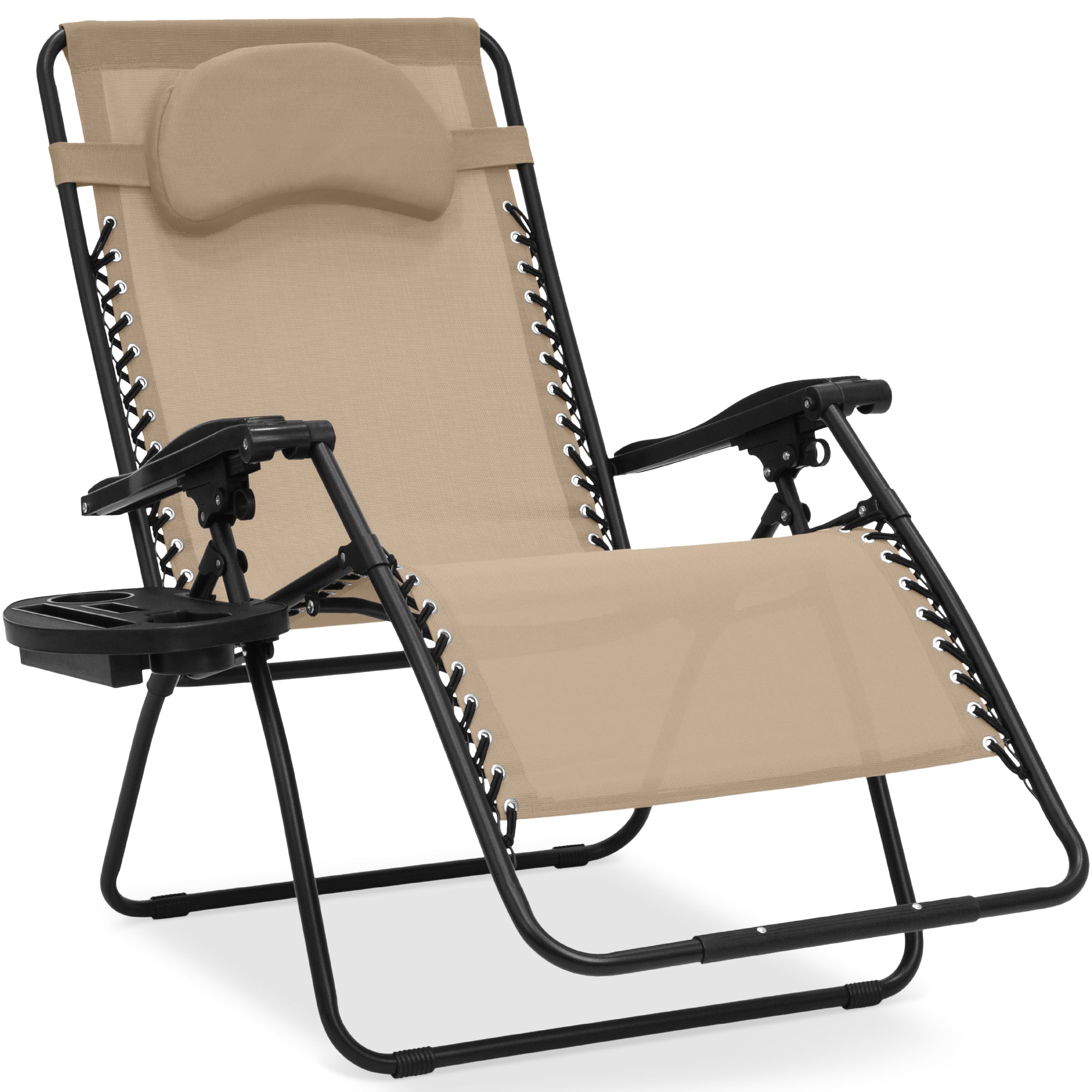 Oversized Zero-Gravity Recliner Lounger with Cup Holder and Plush Pillow