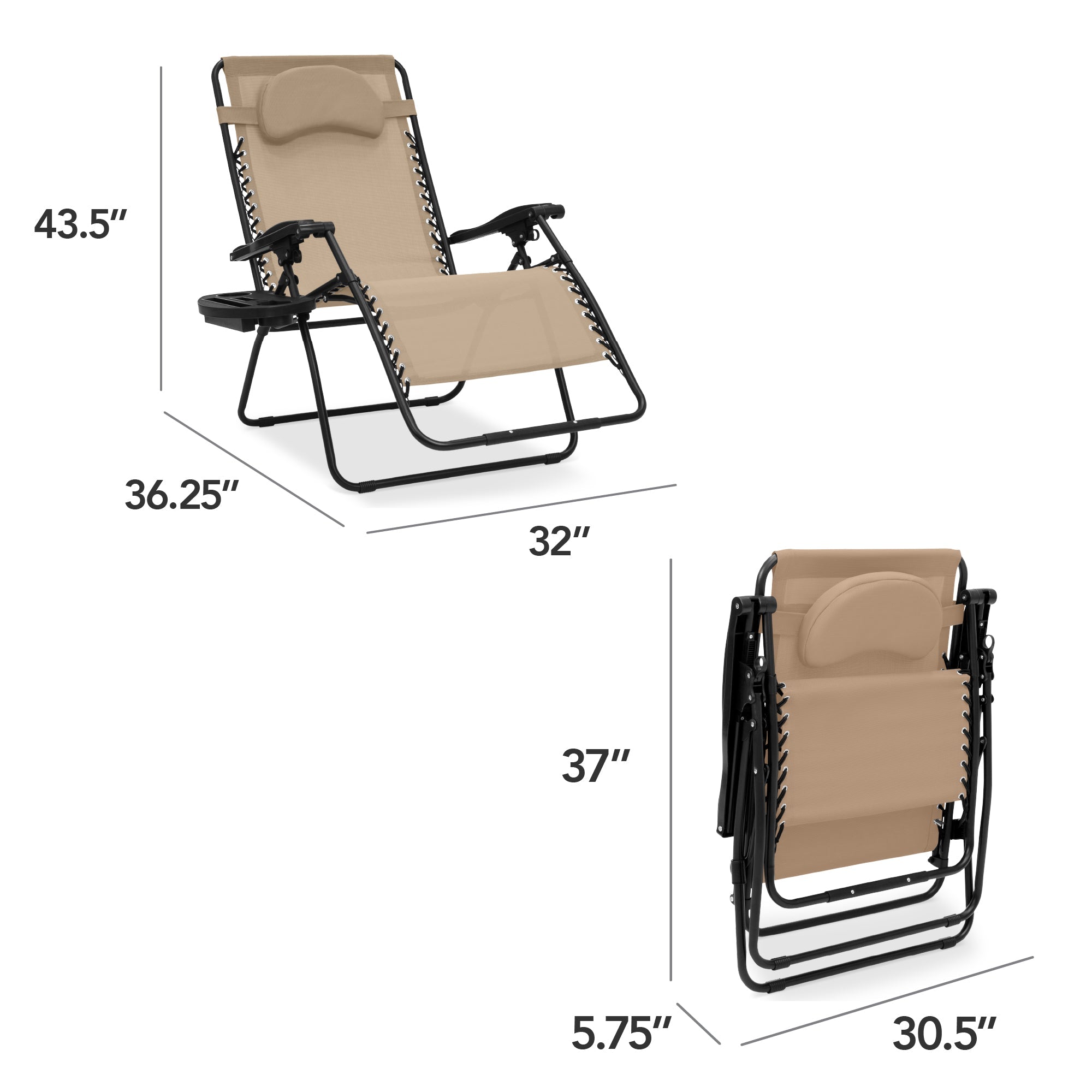 Oversized Zero-Gravity Recliner Lounger with Cup Holder and Plush Pillow