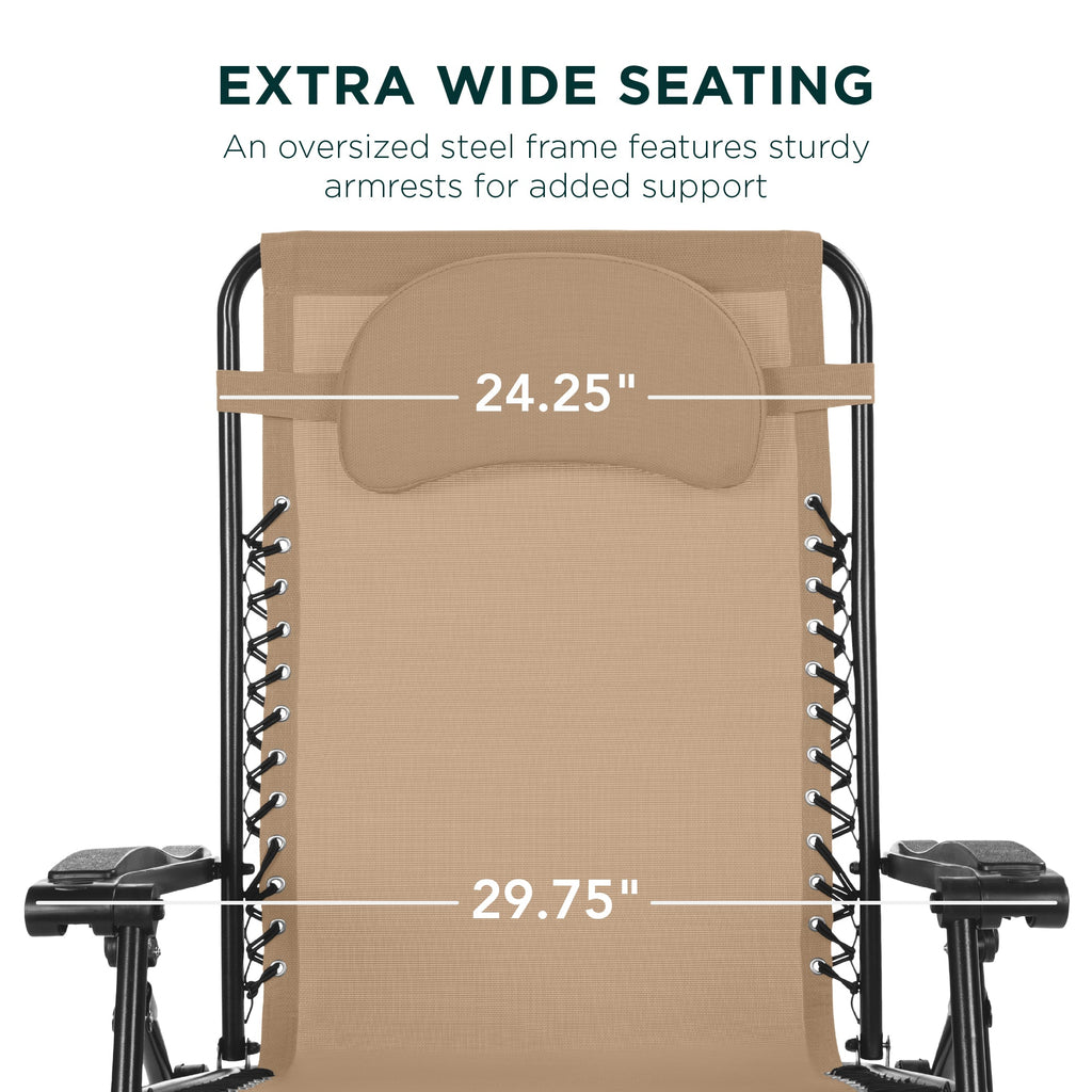 Oversized Zero-Gravity Recliner Lounger with Cup Holder and Plush Pillow