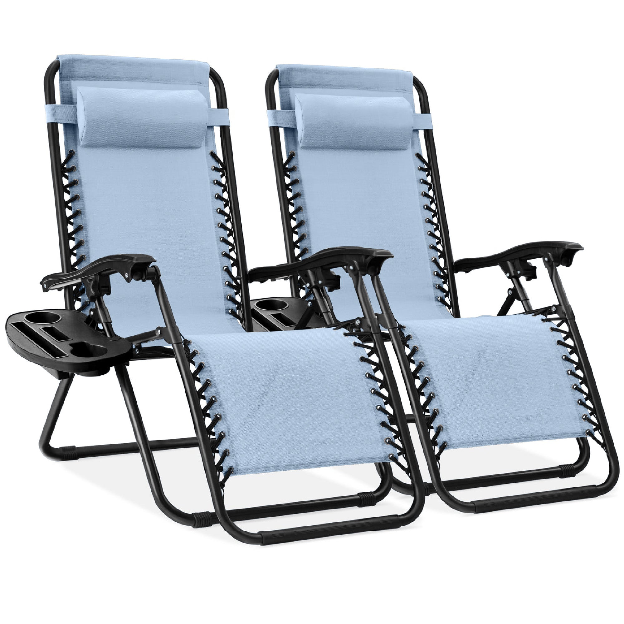 Pair of Adjustable Zero-Gravity Patio Recliners with Cup Holders