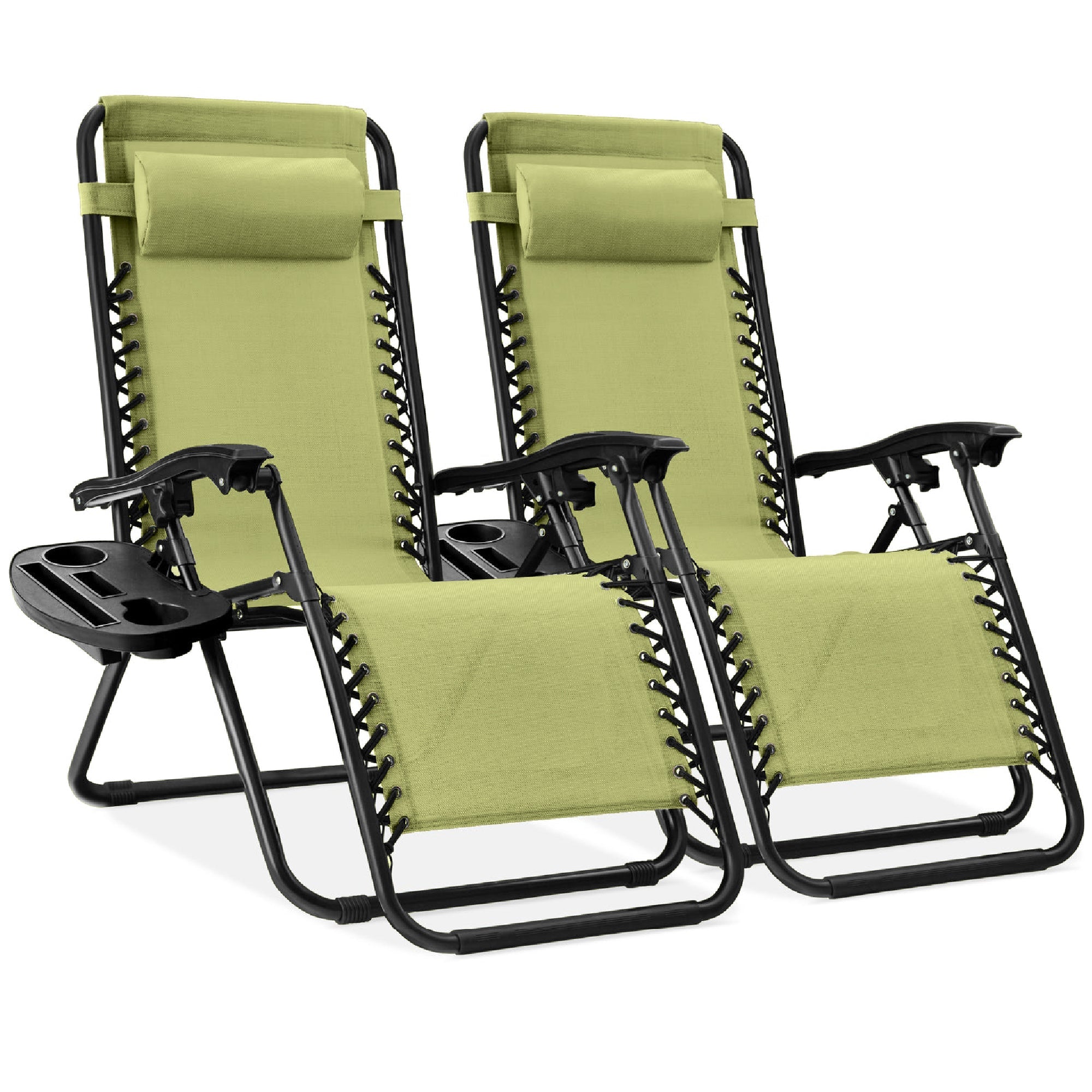 Pair of Adjustable Zero-Gravity Patio Recliners with Cup Holders