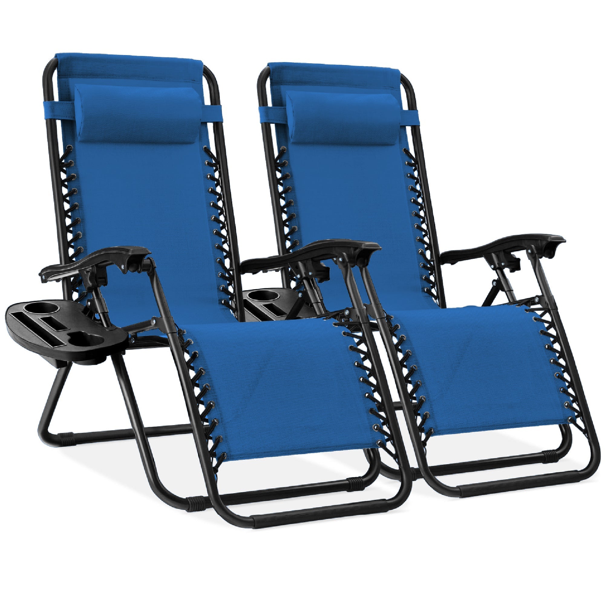 Pair of Adjustable Zero-Gravity Patio Recliners with Cup Holders