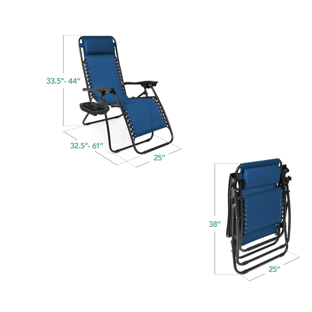 Zero Gravity Recliner Chairs - Set of 2 with Cup Holder Trays