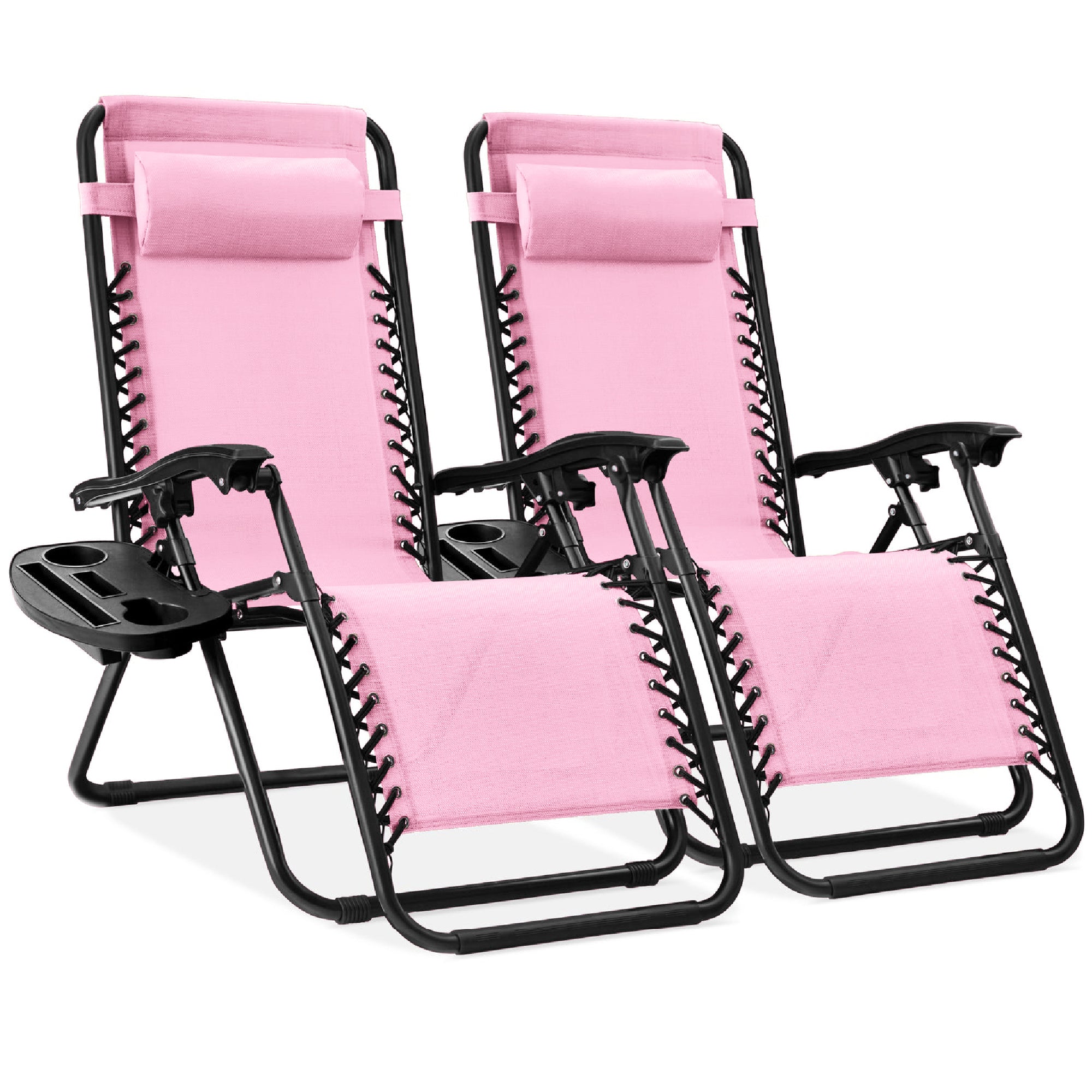 Pair of Adjustable Zero-Gravity Patio Recliners with Cup Holders