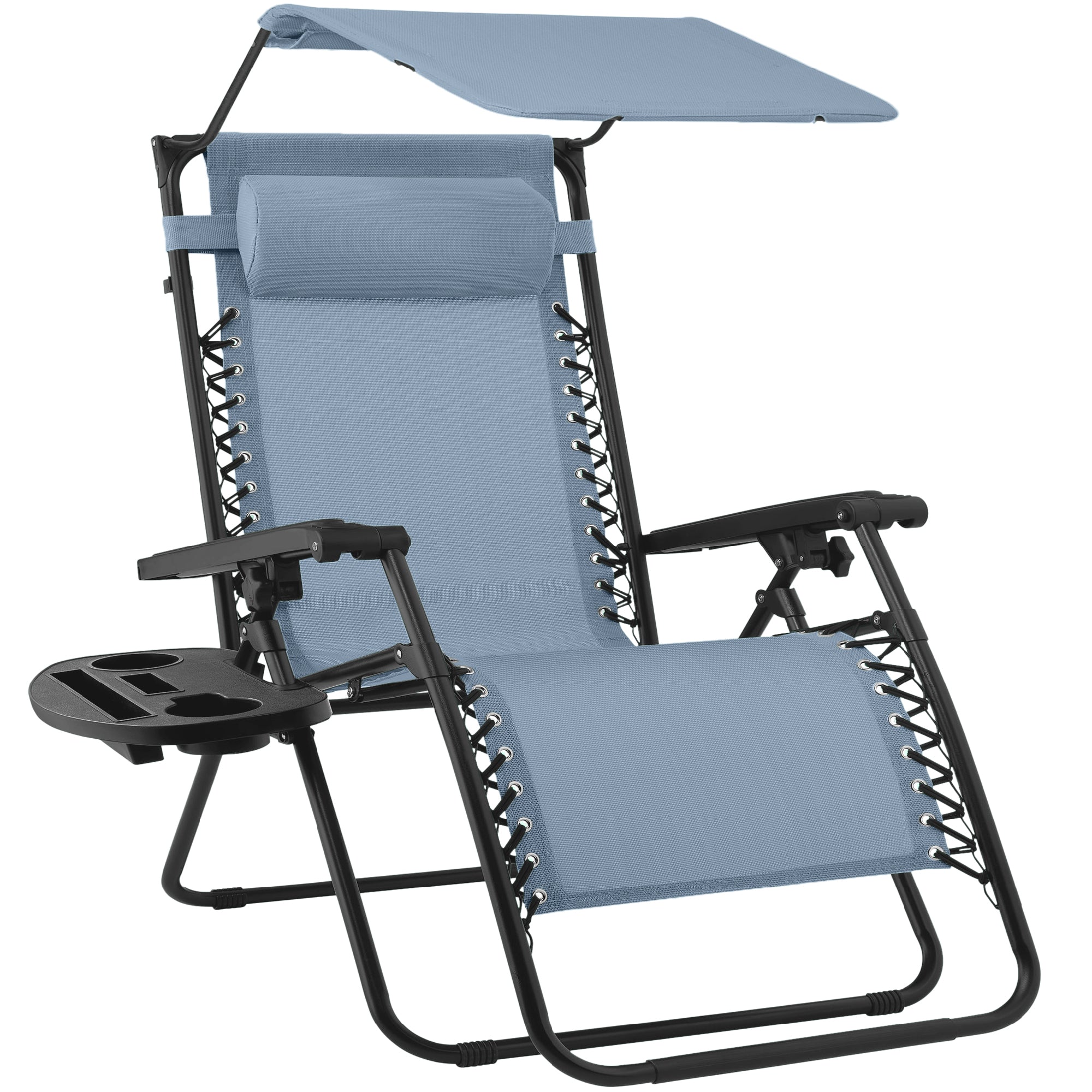 Foldable Zero-Gravity Patio Recliner with Canopy and Side Tray – The Ultimate Outdoor Lounge Chair