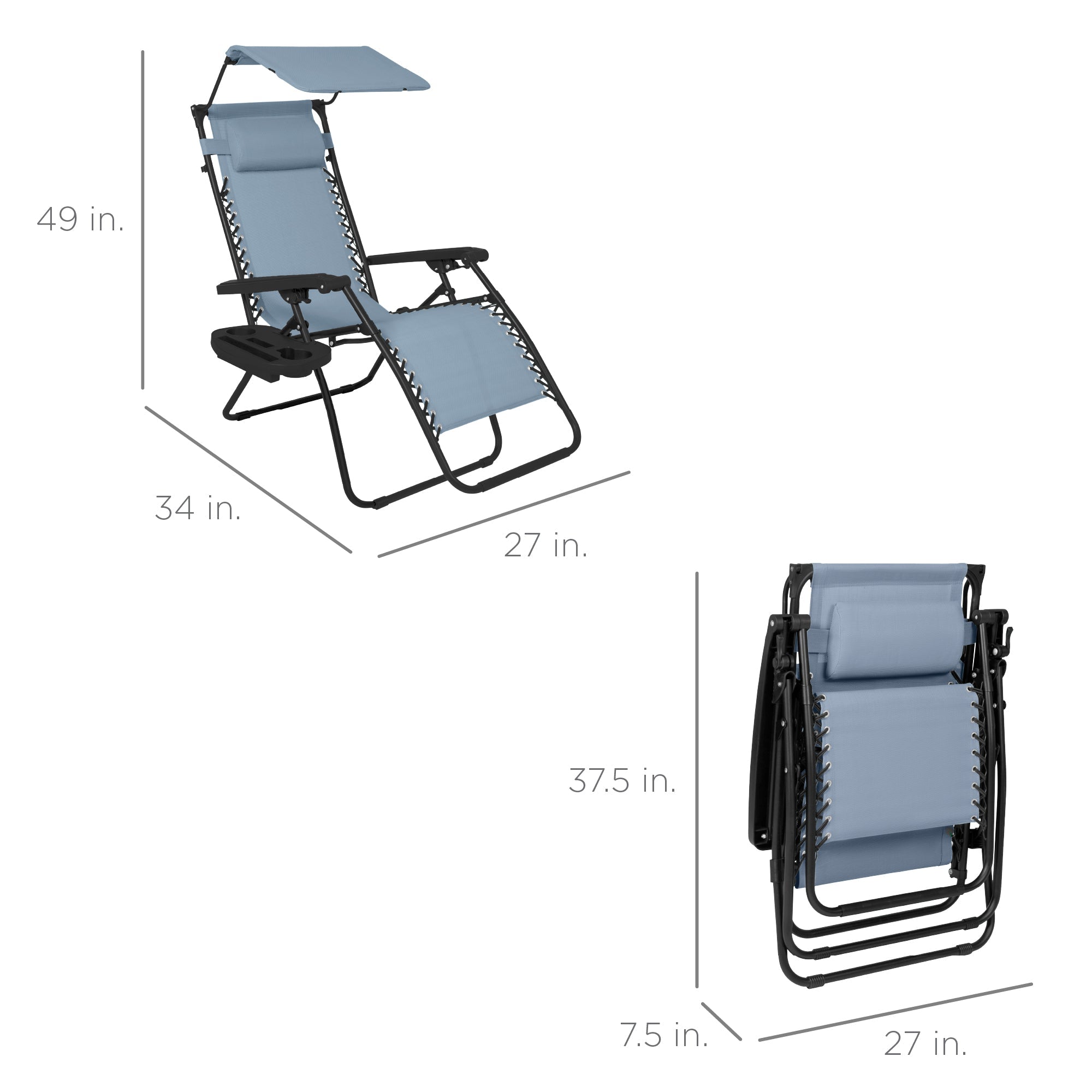 Foldable Zero-Gravity Patio Recliner with Canopy and Side Tray – The Ultimate Outdoor Lounge Chair