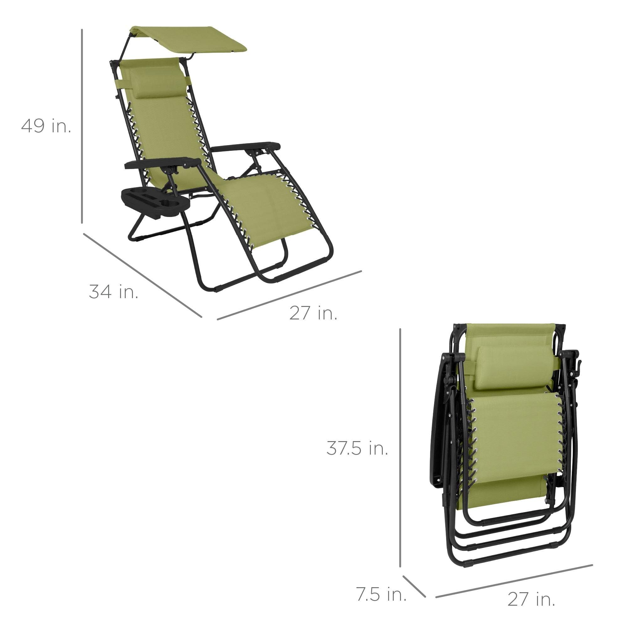 Foldable Zero-Gravity Patio Recliner with Canopy and Side Tray – The Ultimate Outdoor Lounge Chair