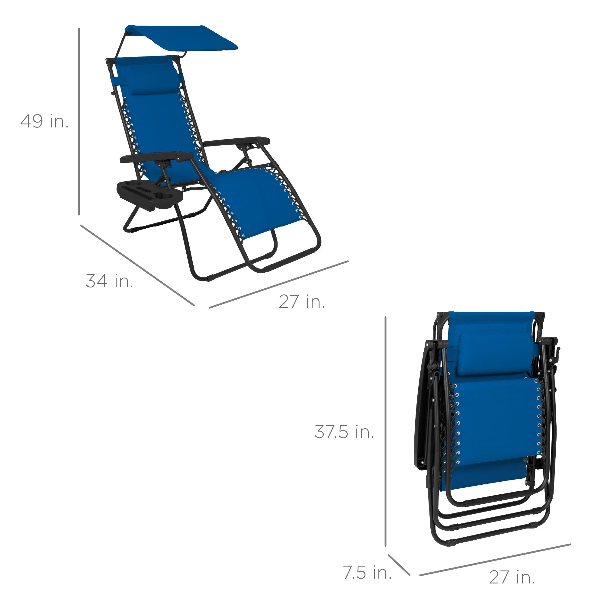 Foldable Zero-Gravity Patio Recliner with Canopy and Side Tray – The Ultimate Outdoor Lounge Chair