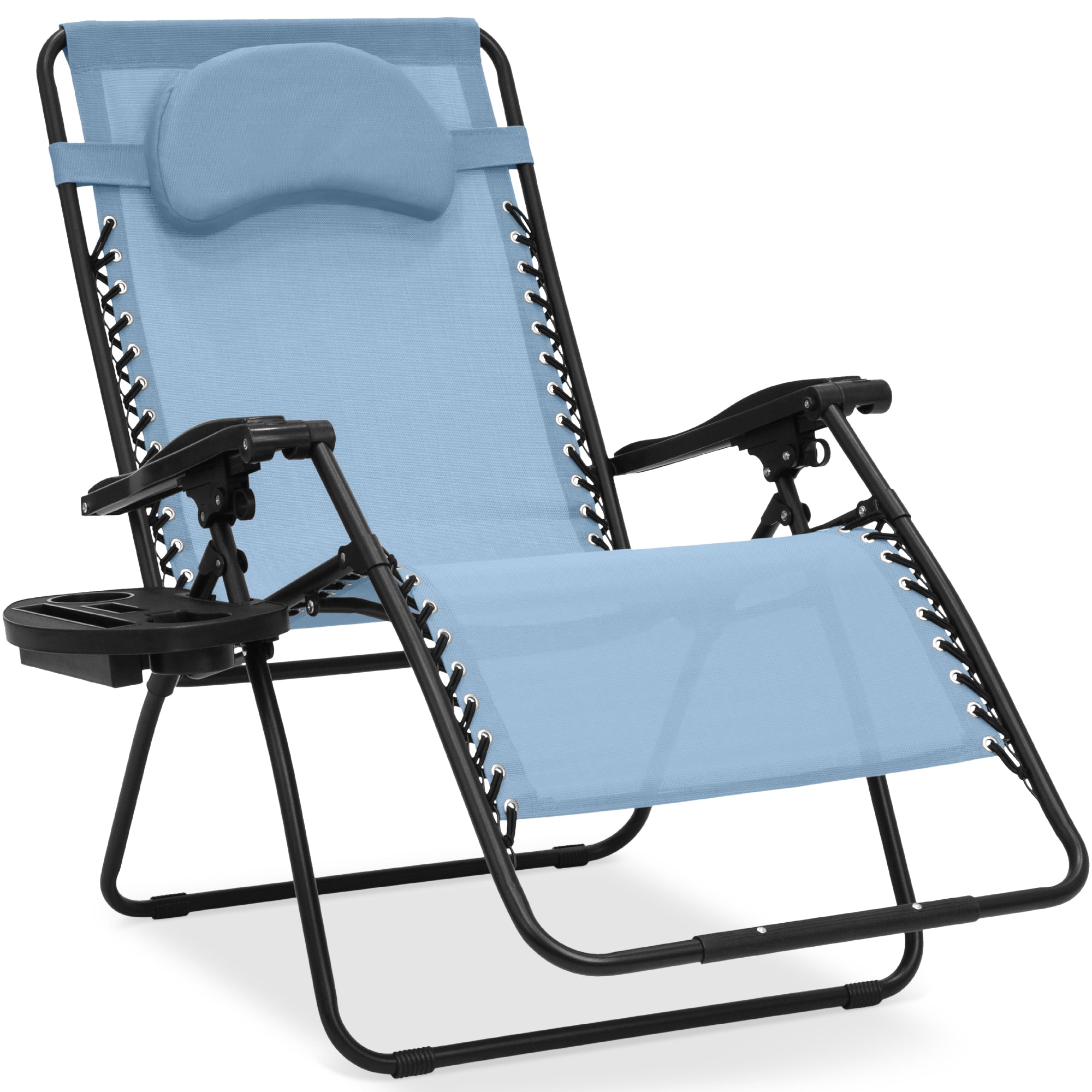 Oversized Zero-Gravity Recliner Lounger with Cup Holder and Plush Pillow