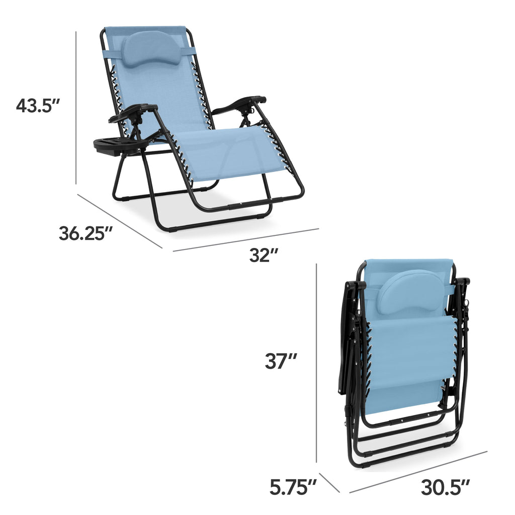 Oversized Zero-Gravity Recliner Lounger with Cup Holder and Plush Pillow