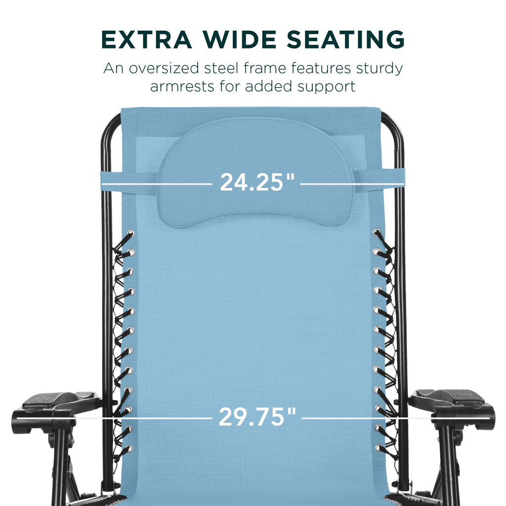 Oversized Zero-Gravity Recliner Lounger with Cup Holder and Plush Pillow