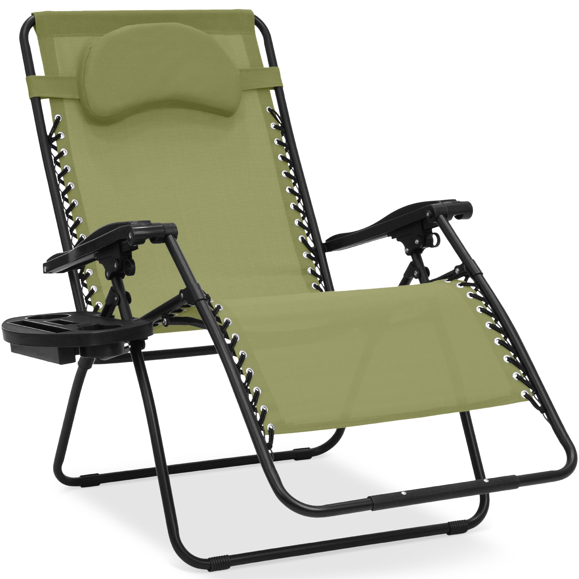 Oversized Zero-Gravity Recliner Lounger with Cup Holder and Plush Pillow