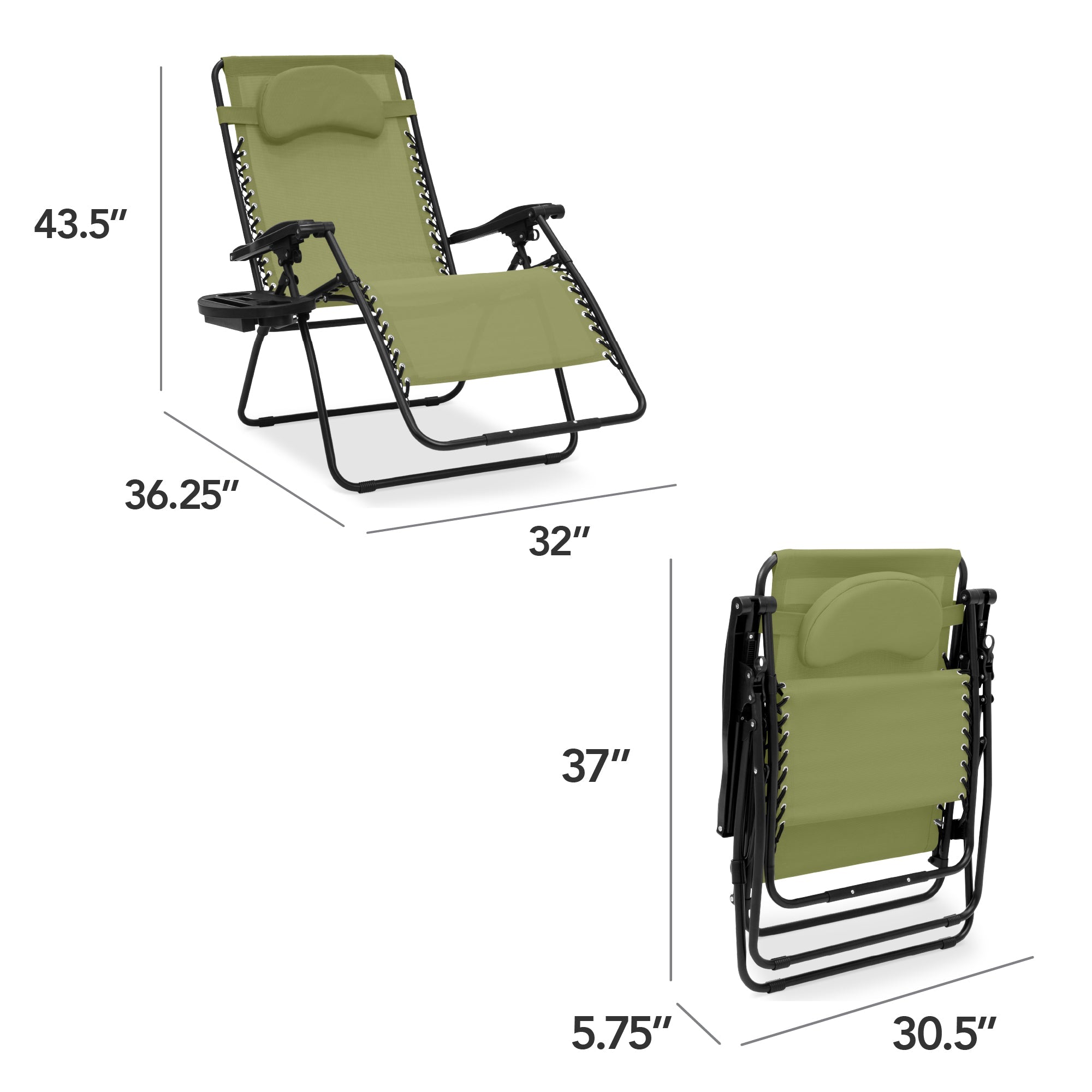 Oversized Zero-Gravity Recliner Lounger with Cup Holder and Plush Pillow