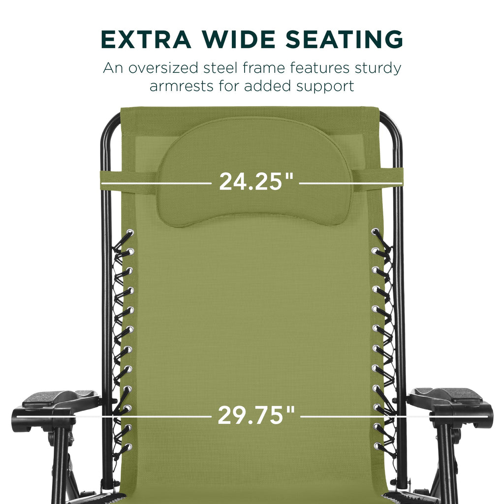 Oversized Zero-Gravity Recliner Lounger with Cup Holder and Plush Pillow