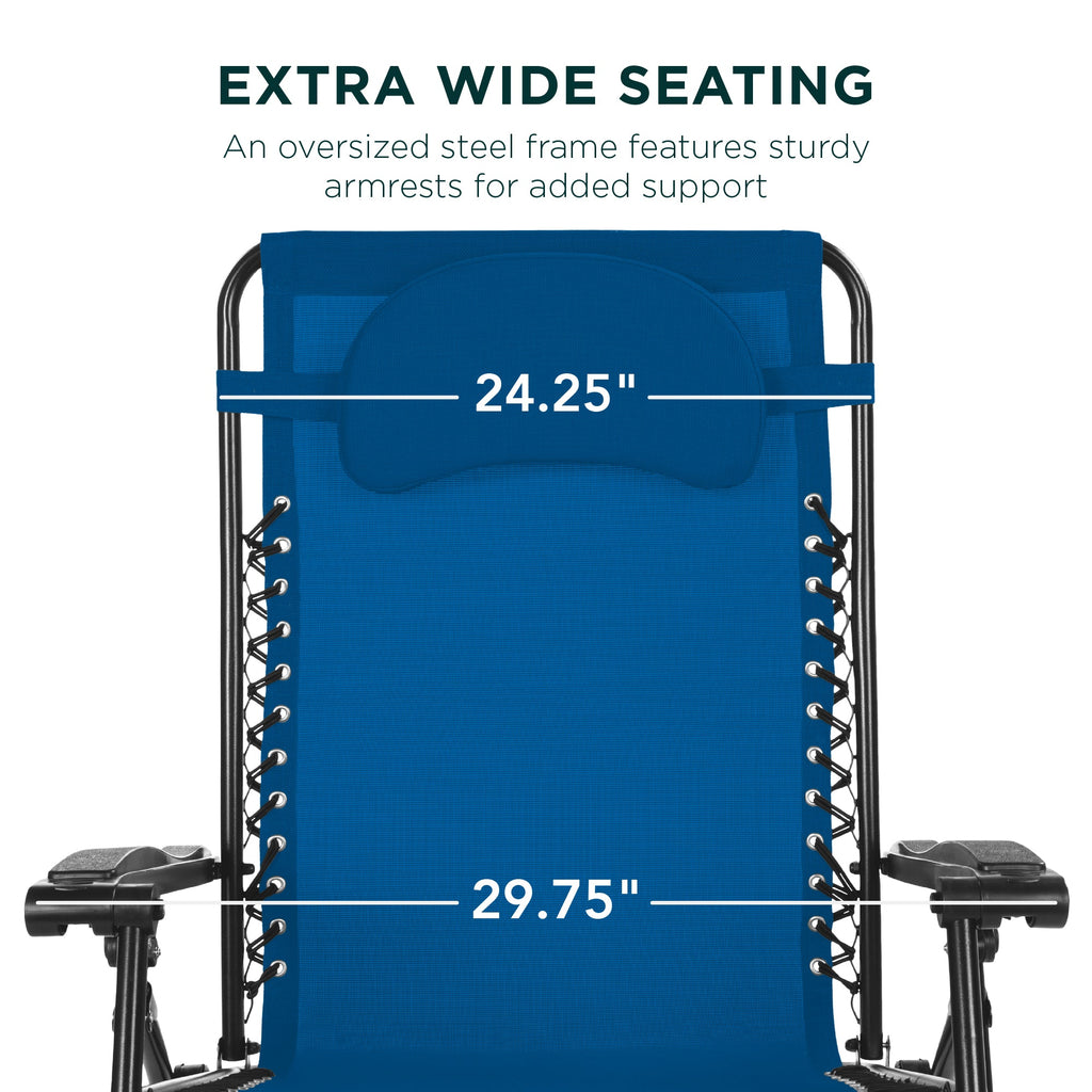 Oversized Zero-Gravity Recliner Lounger with Cup Holder and Plush Pillow