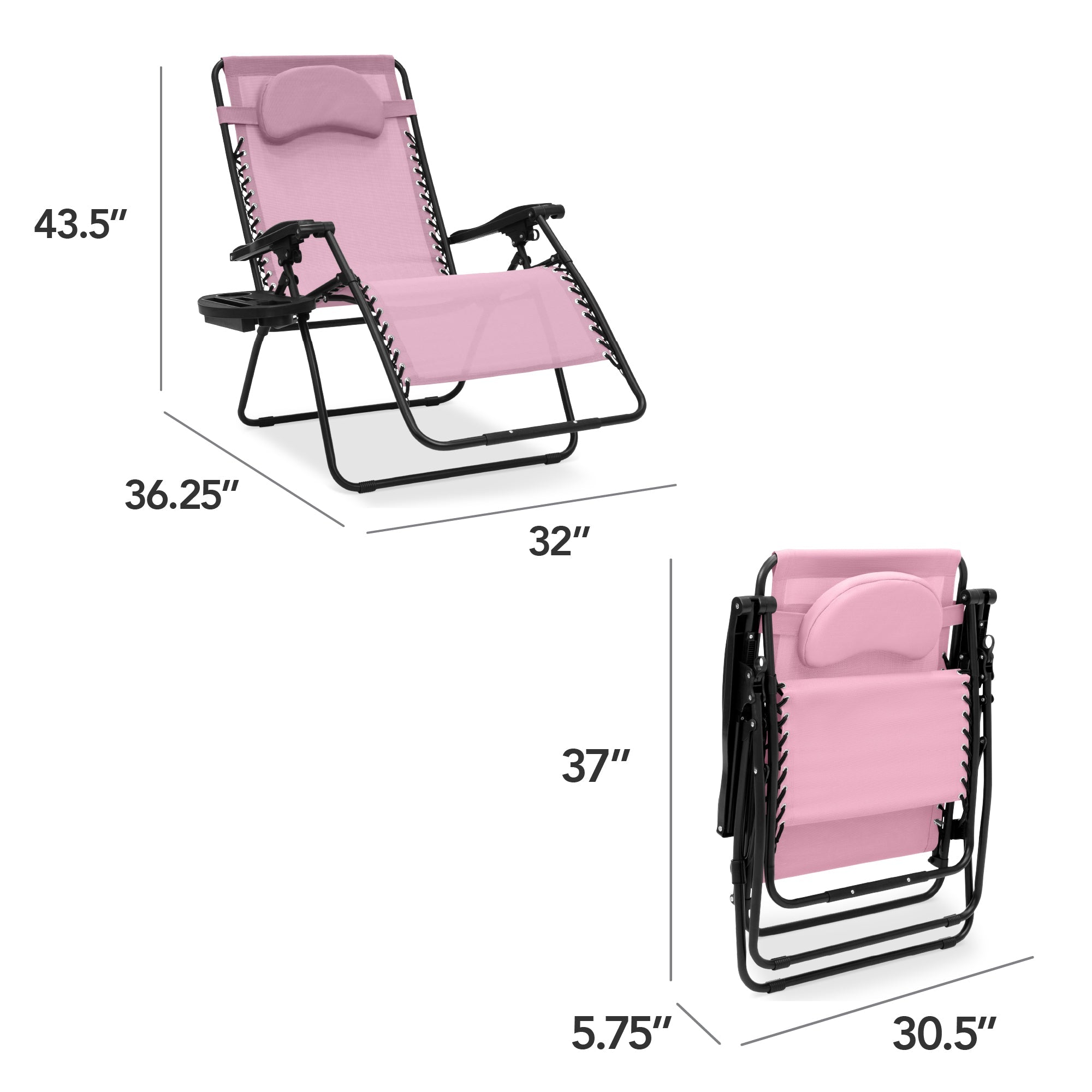 Oversized Zero-Gravity Recliner Lounger with Cup Holder and Plush Pillow