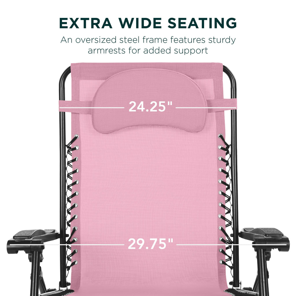 Oversized Zero-Gravity Recliner Lounger with Cup Holder and Plush Pillow