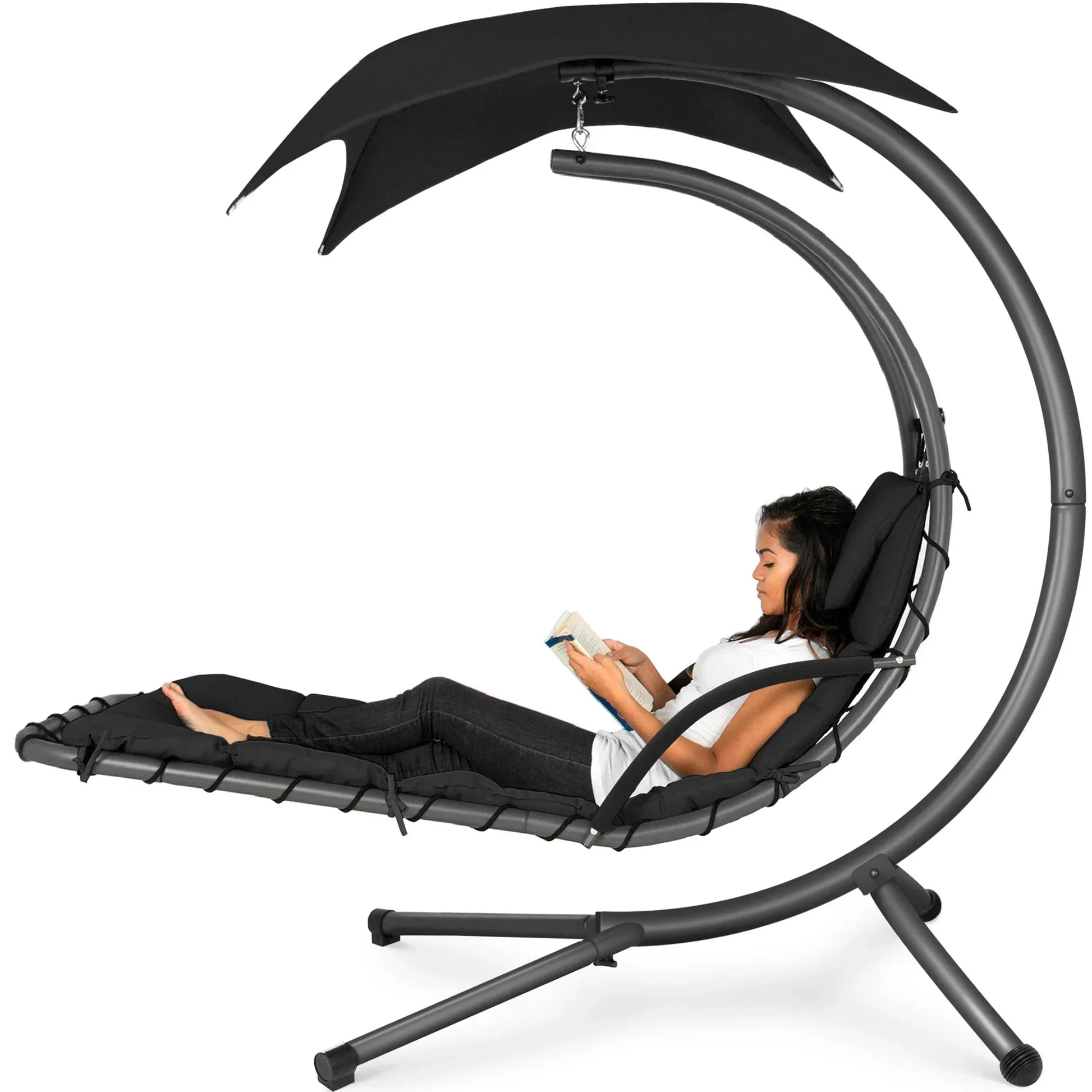 Curved Hanging Chaise with Canopy (Optional LED Light)