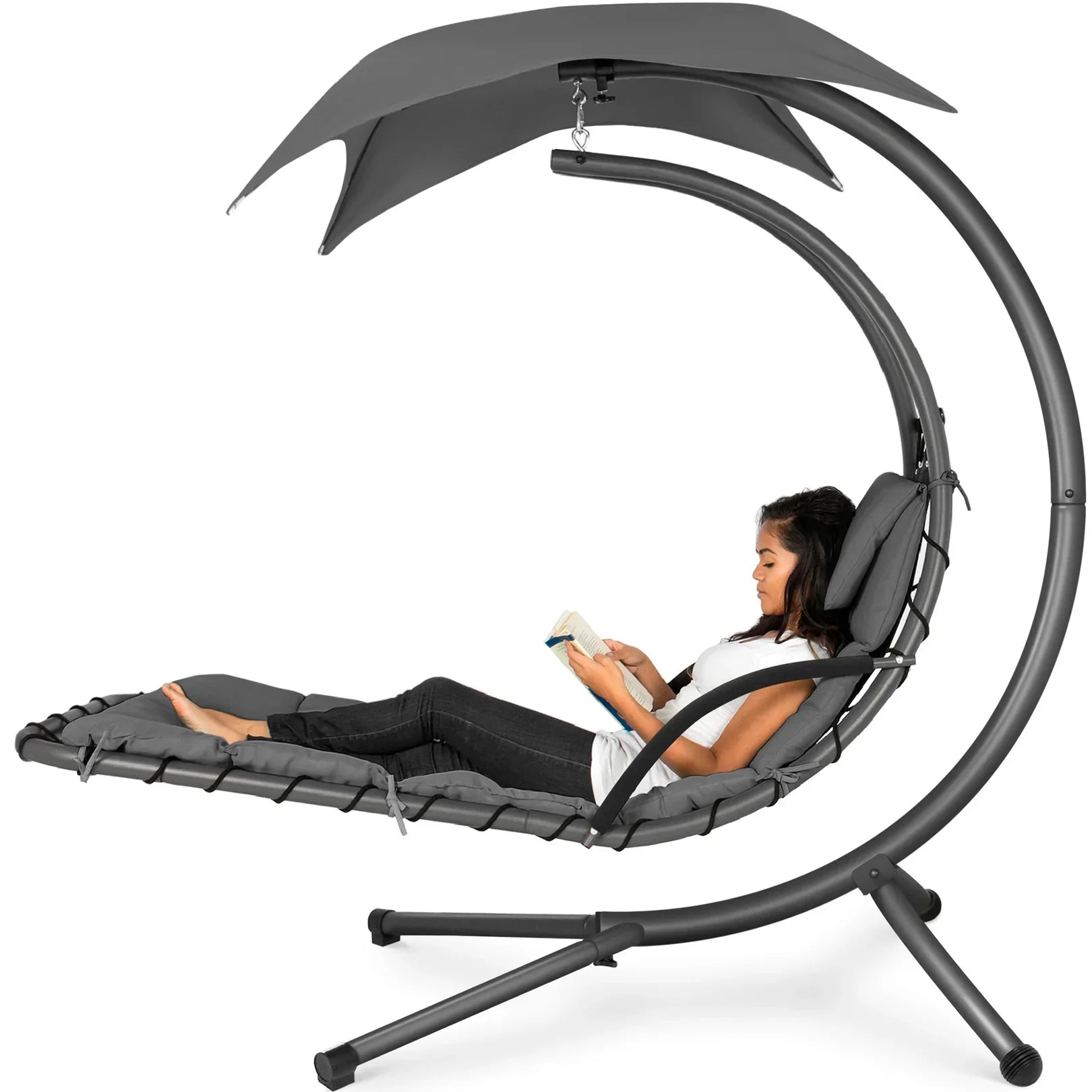 Curved Hanging Chaise with Canopy (Optional LED Light)