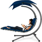 Curved Hanging Chaise with Canopy (Optional LED Light)