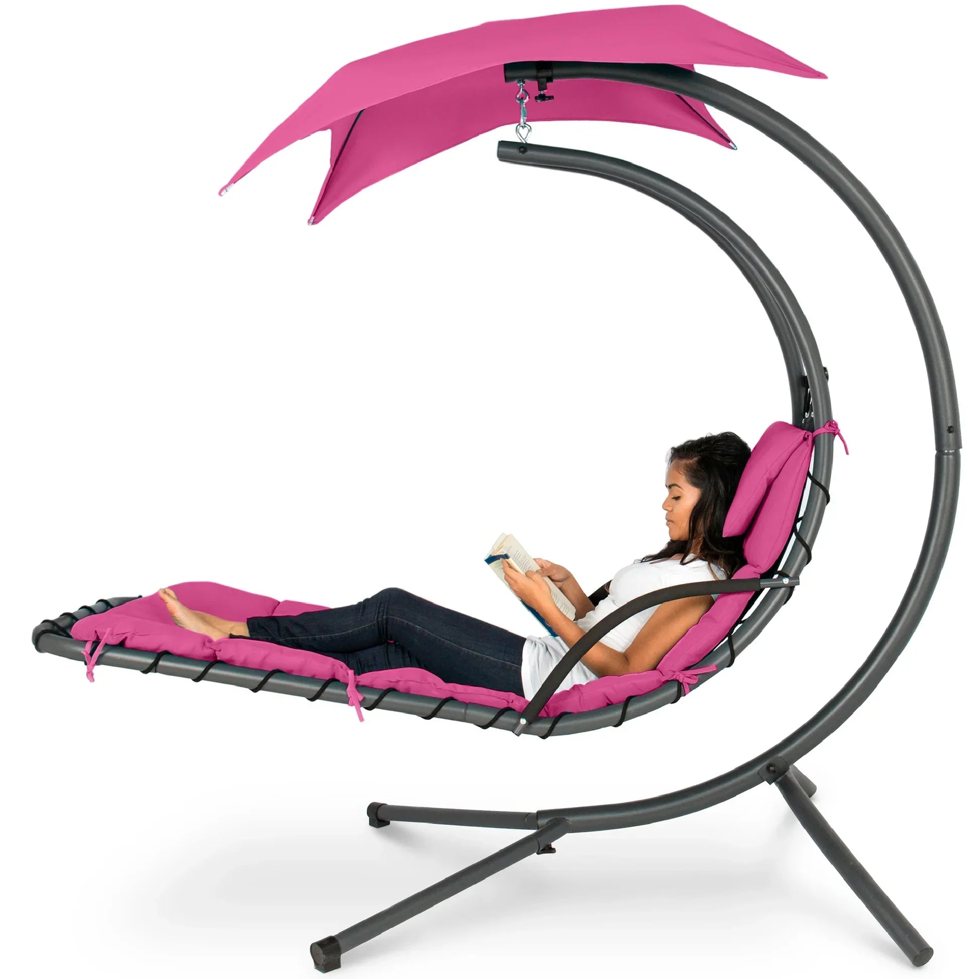 Curved Hanging Chaise with Canopy (Optional LED Light)