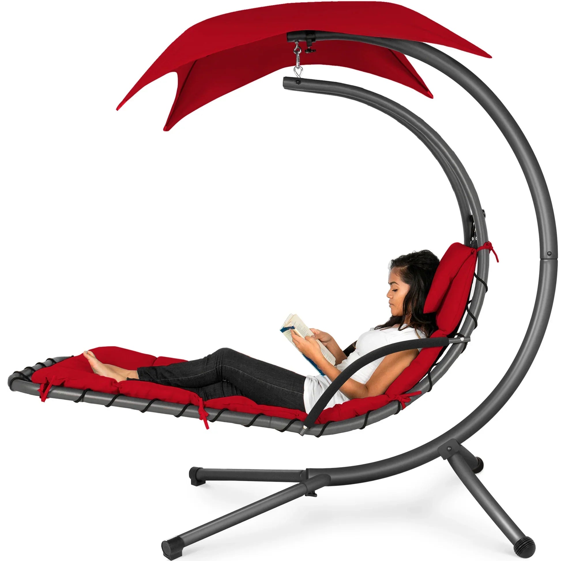 Curved Hanging Chaise with Canopy (Optional LED Light)
